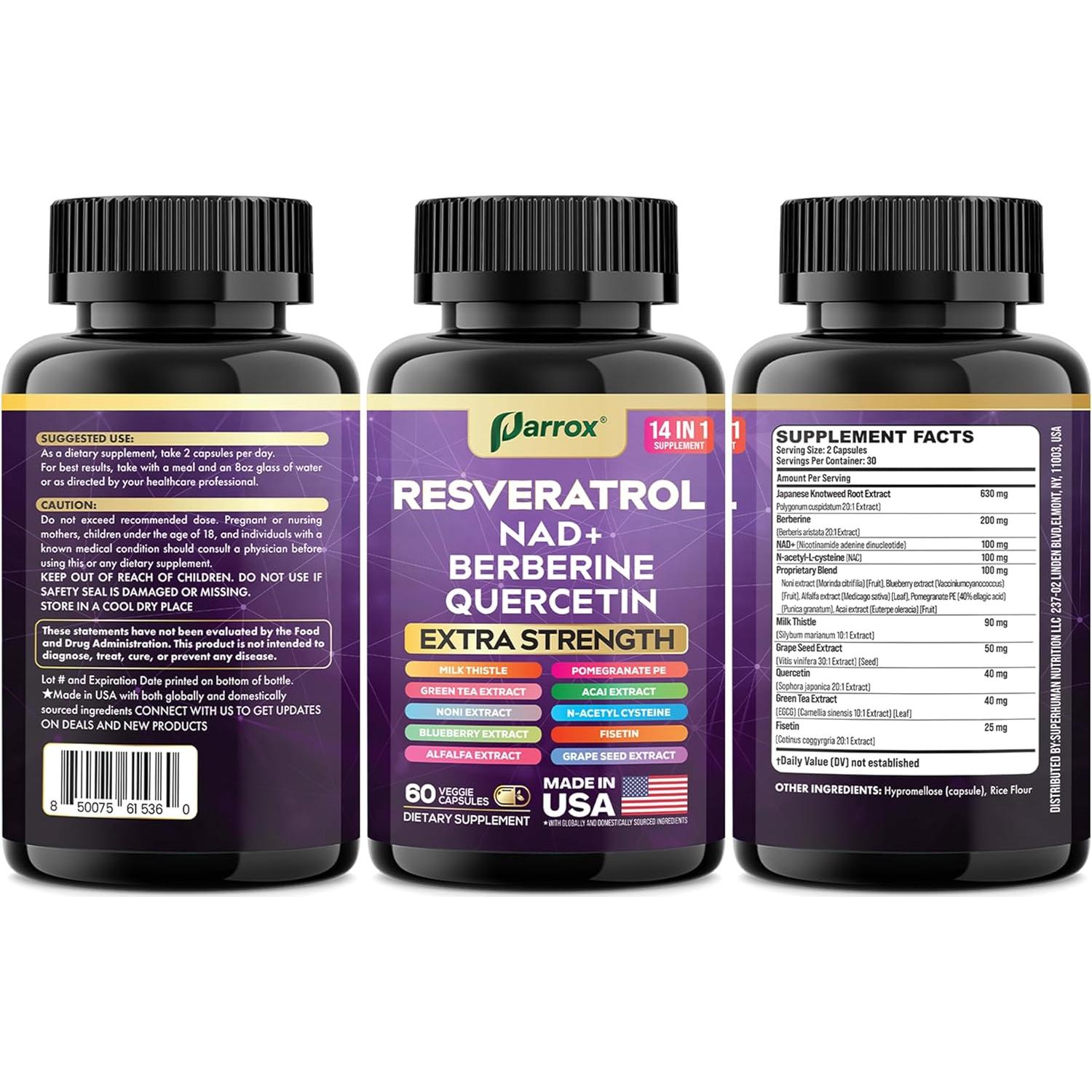 Suplemento Parrox 14-en-1 Resveratrol y Antioxidantes 120 Cápsulas