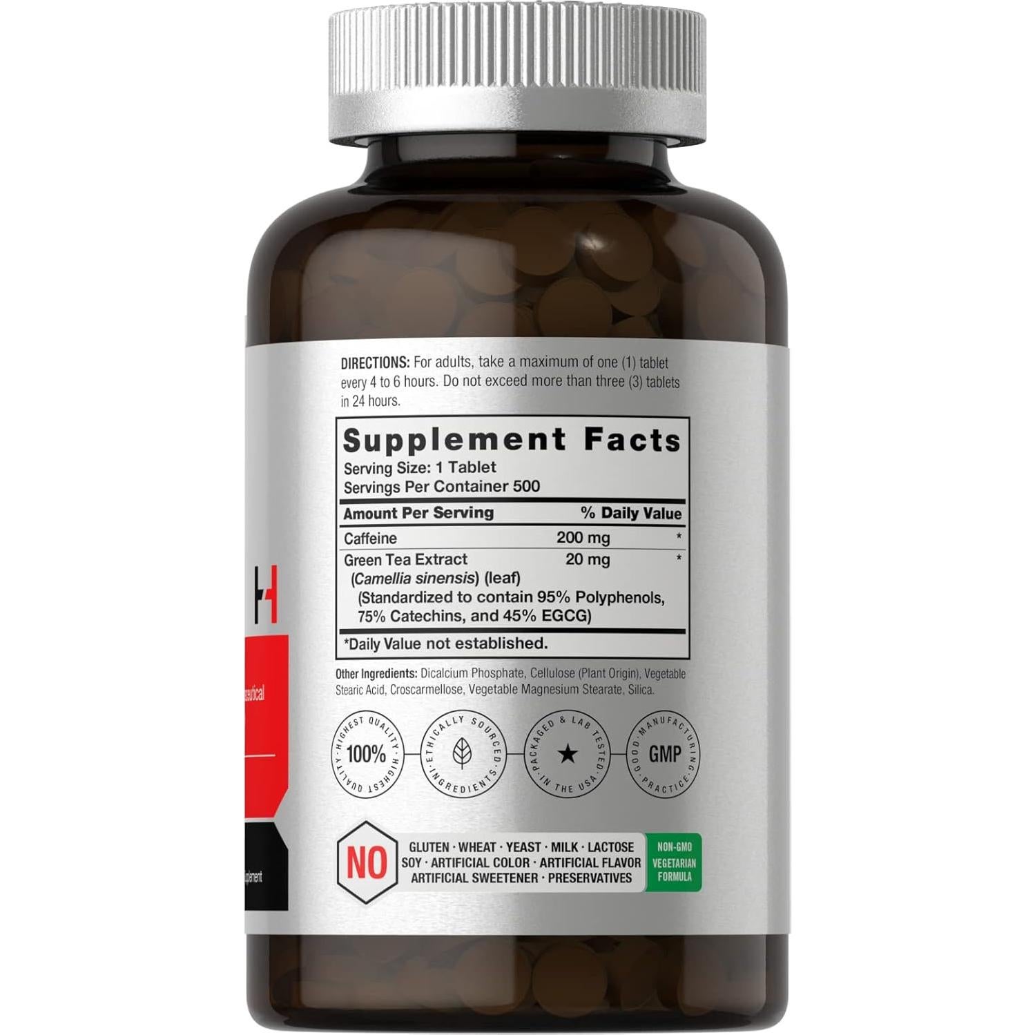 Píldoras de Cafeína Horbaach 220mg con Té Verde - 500 Tabletas