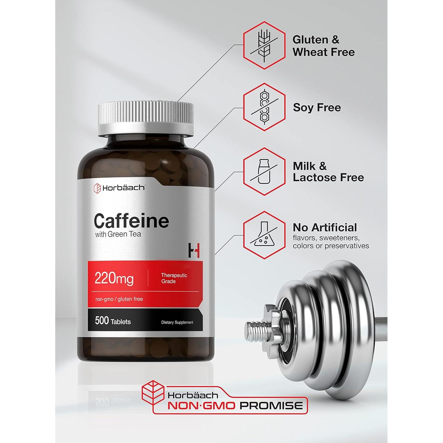 Píldoras de Cafeína Horbaach 220mg con Té Verde - 500 Tabletas