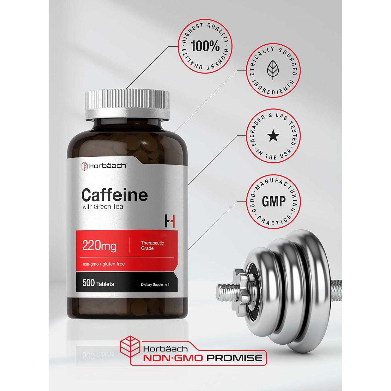 Píldoras de Cafeína Horbaach 220mg con Té Verde - 500 Tabletas