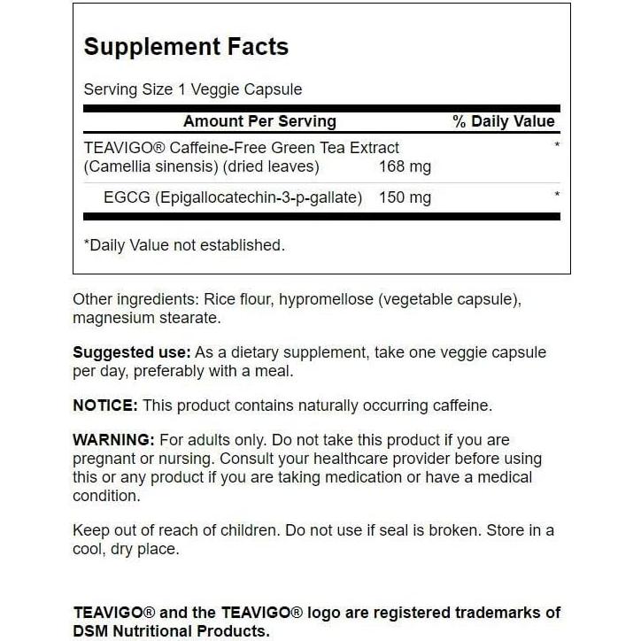 Cápsulas de Té Verde Swanson 150mg EGCG 30 Veganas