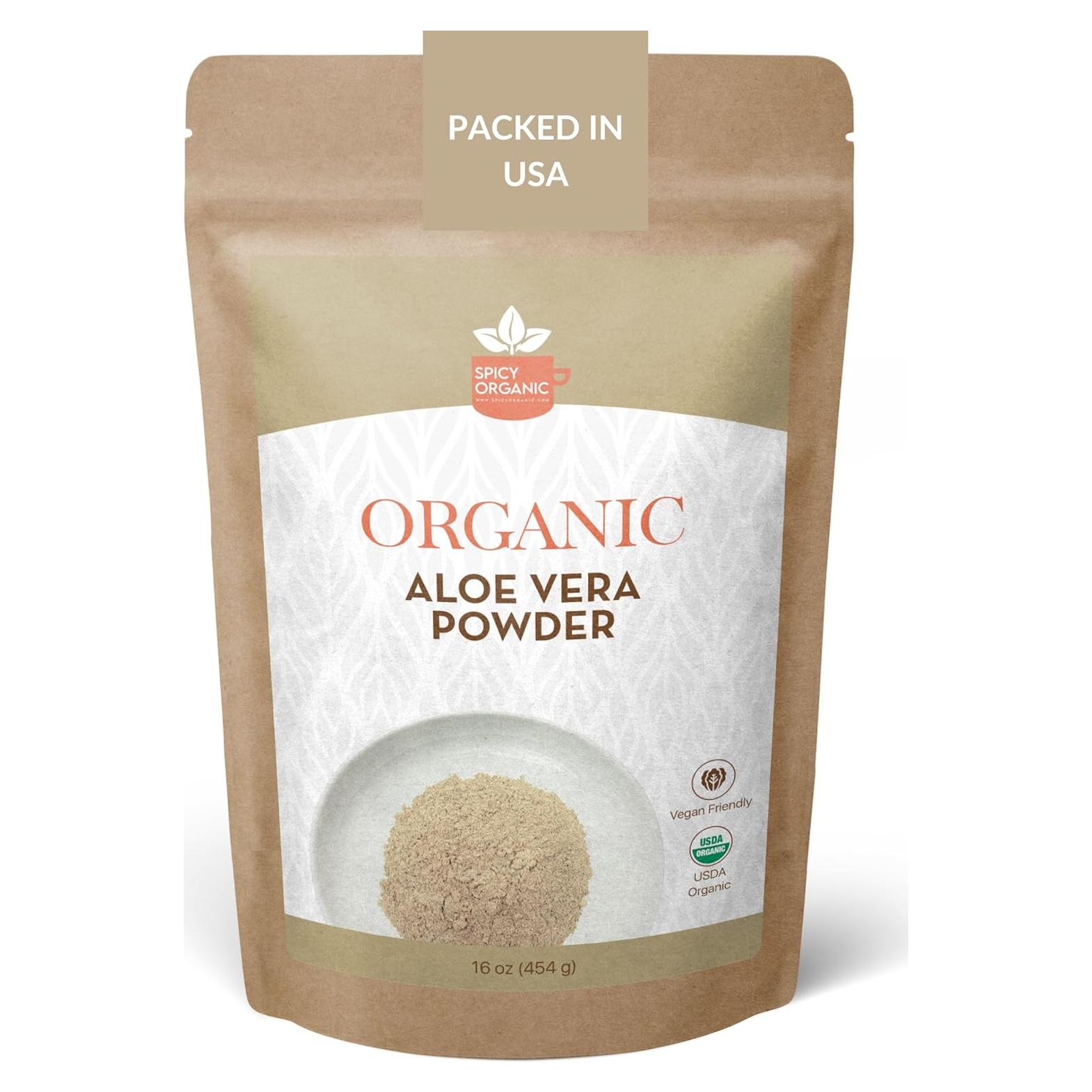 Polvo de Aloe Vera Orgánico 113.4 g - Spicy Organic - Mascarilla Facial y Capilar