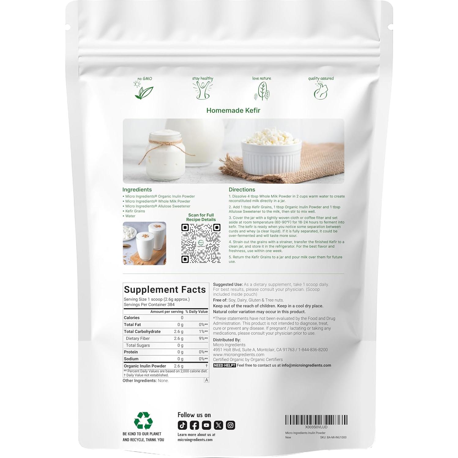 Polvo de Fibra Inulina Orgánica Micro Ingredients 1 kg