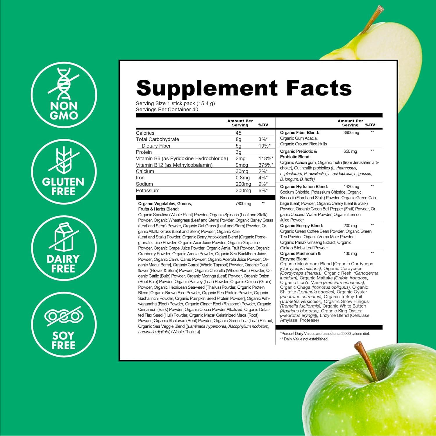 Zena Nutrition Super Verdes Orgánicos 40 Paquetes 70+ Superalimentos