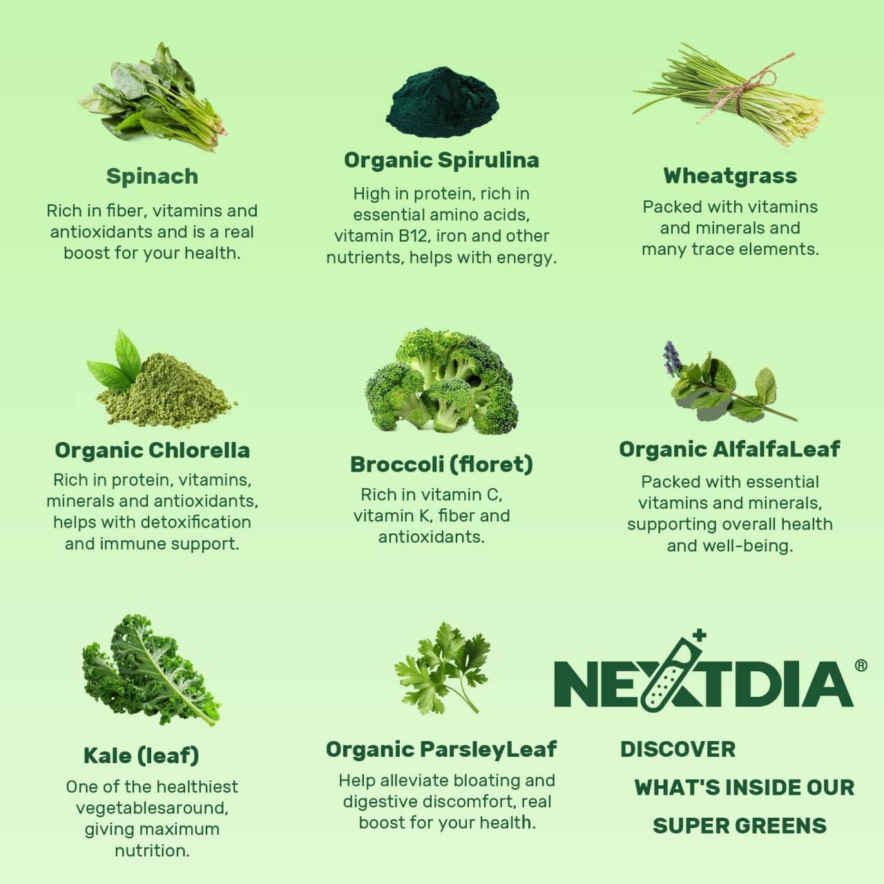 Gomitas Super Verdes NextDia 60 Unidades - Espirulina y Clorela