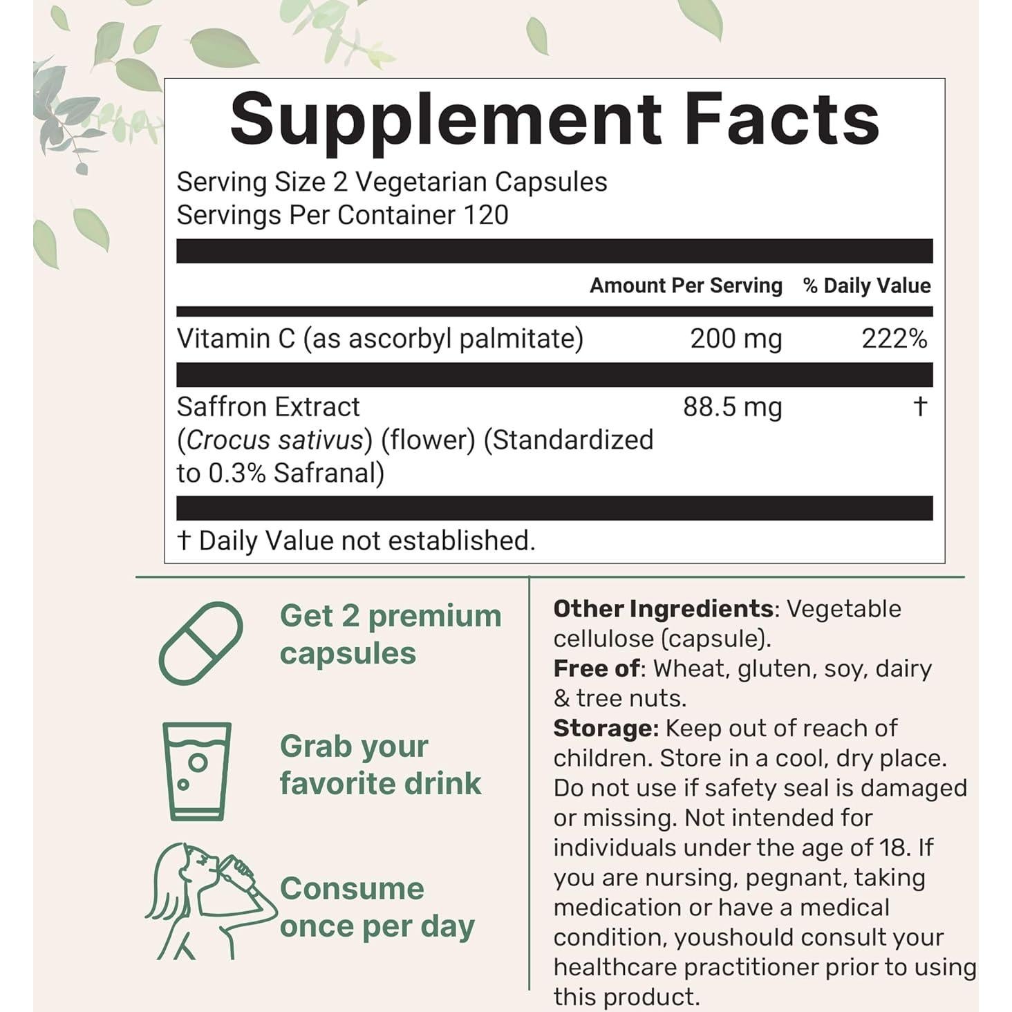 Extracto de Azafrán Puro Micro Ingredients 240 Cápsulas Veganas