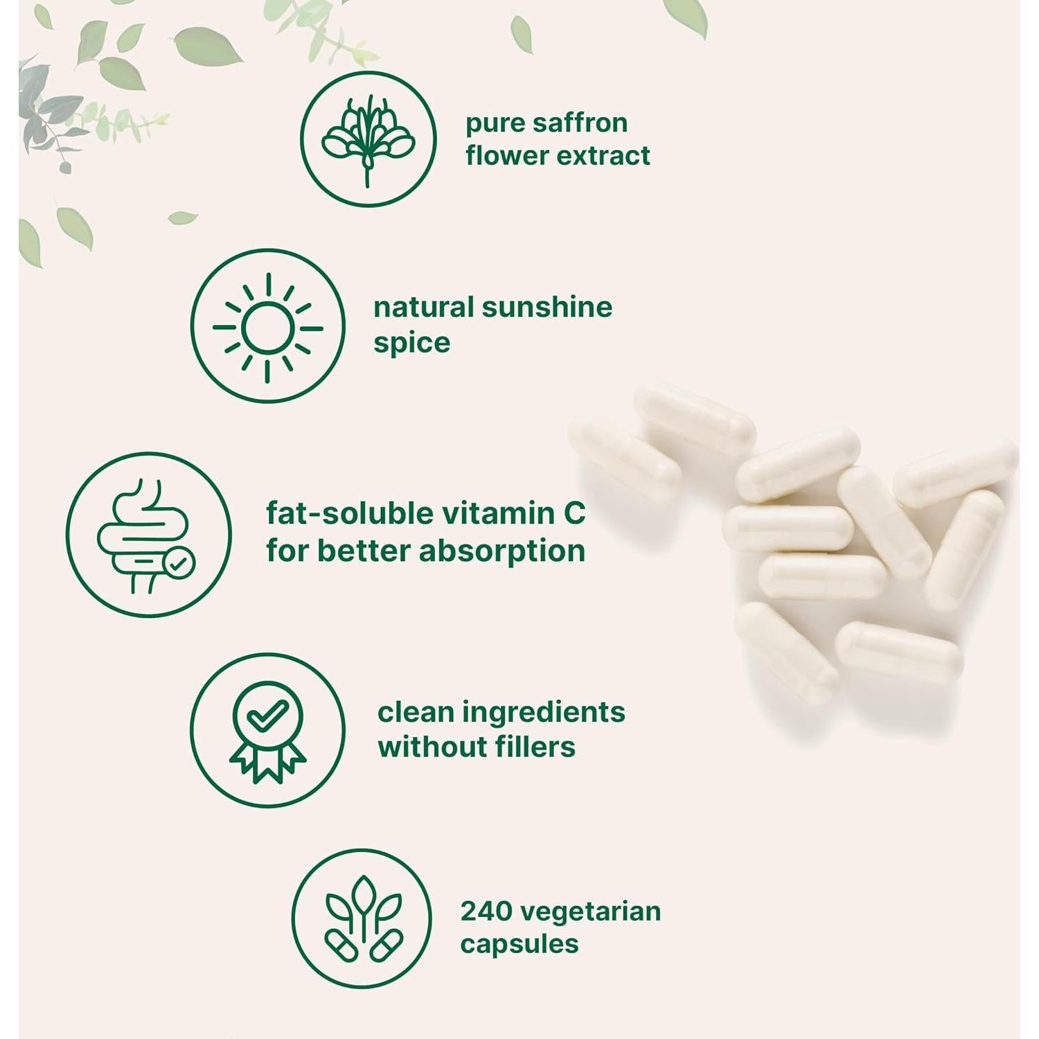 Extracto de Azafrán Puro Micro Ingredients 240 Cápsulas Veganas
