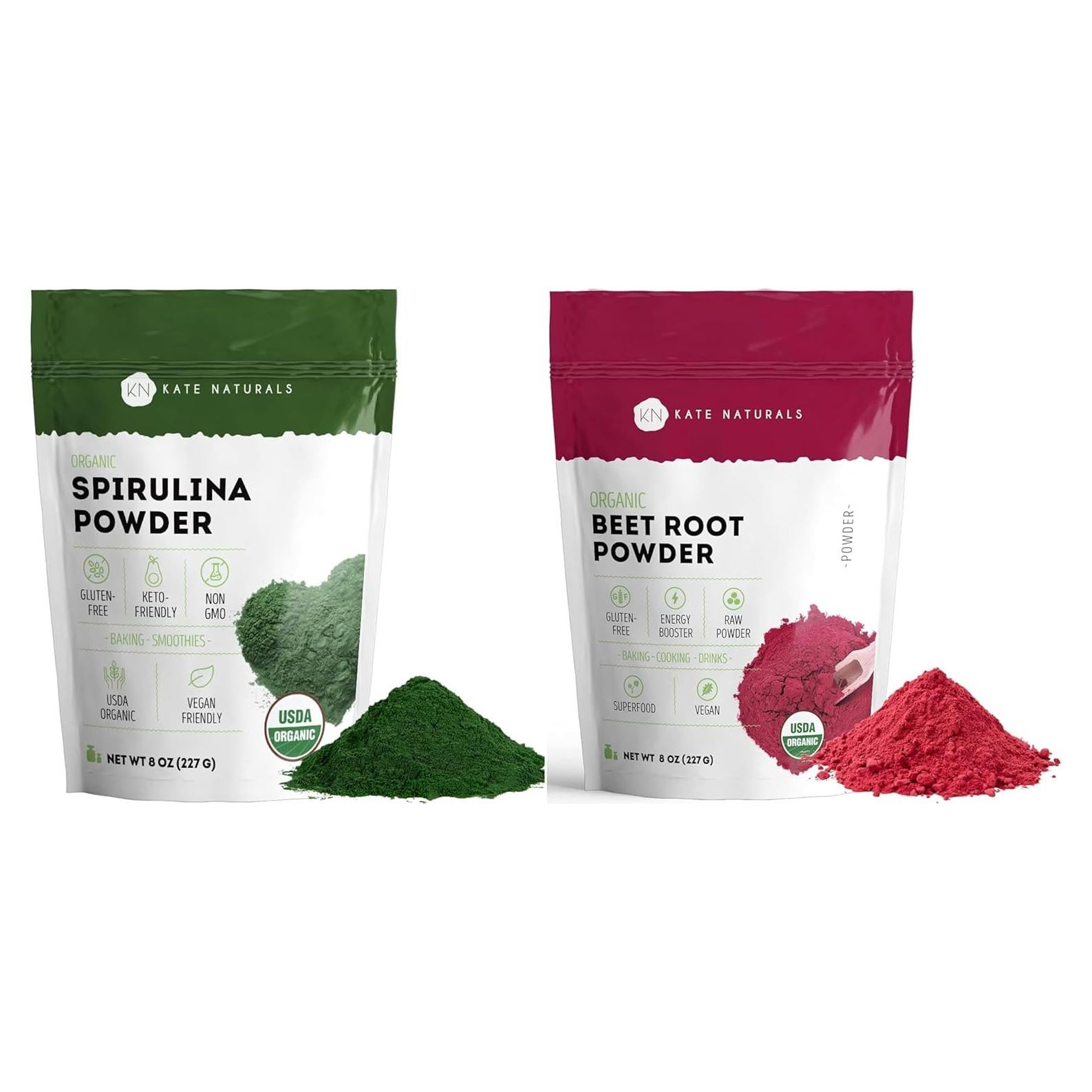 Paquete de Polvo de Espirulina y Remolacha Orgánica Kate Naturals 2x226g