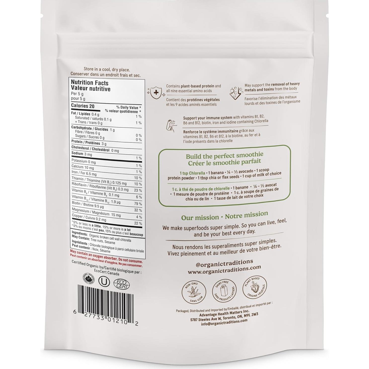 Polvo de Chlorella Orgánica Tradiciones Orgánicas 150g