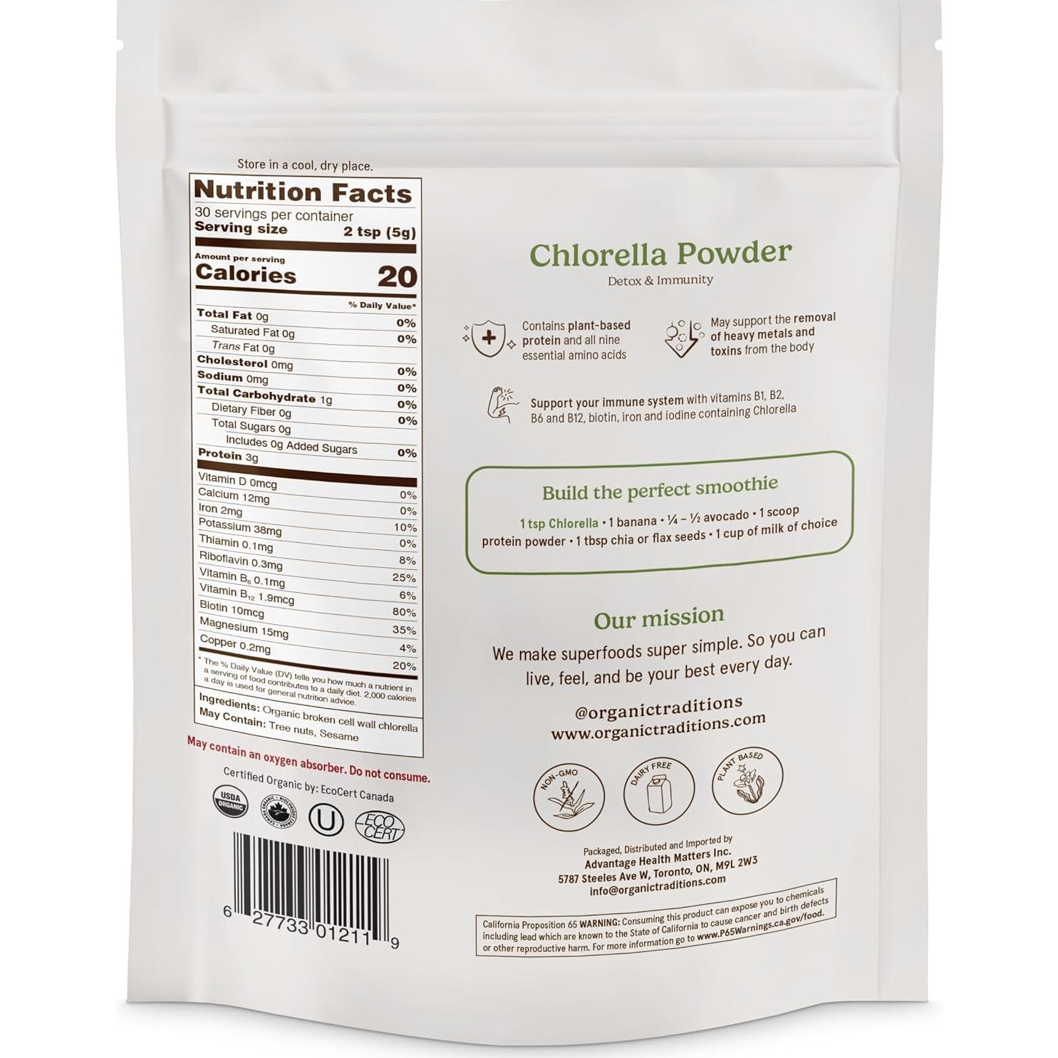 Polvo de Chlorella Orgánica Tradiciones Orgánicas 150g