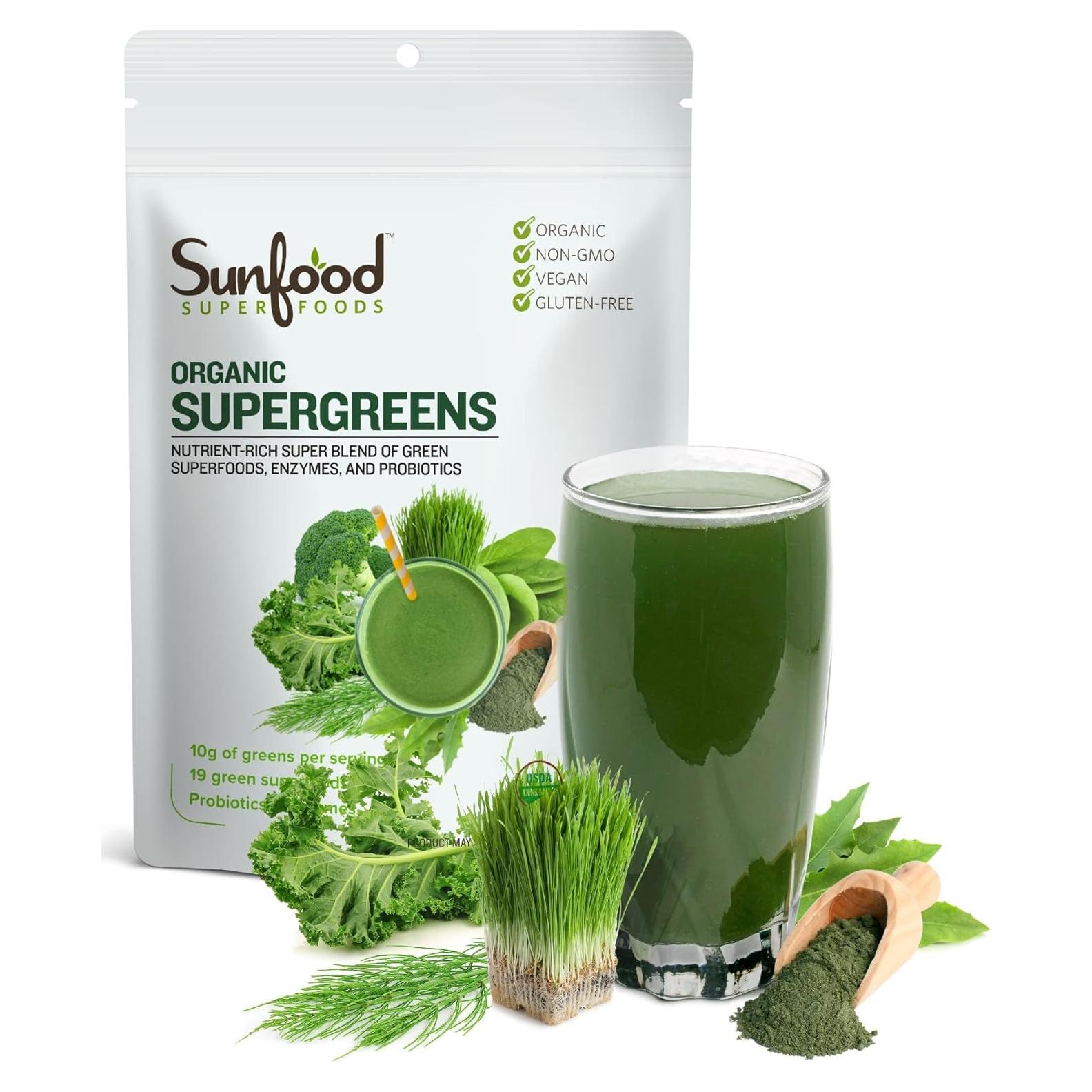 Polvo de Superalimento Verde Sunfood Supergreens 227 g
