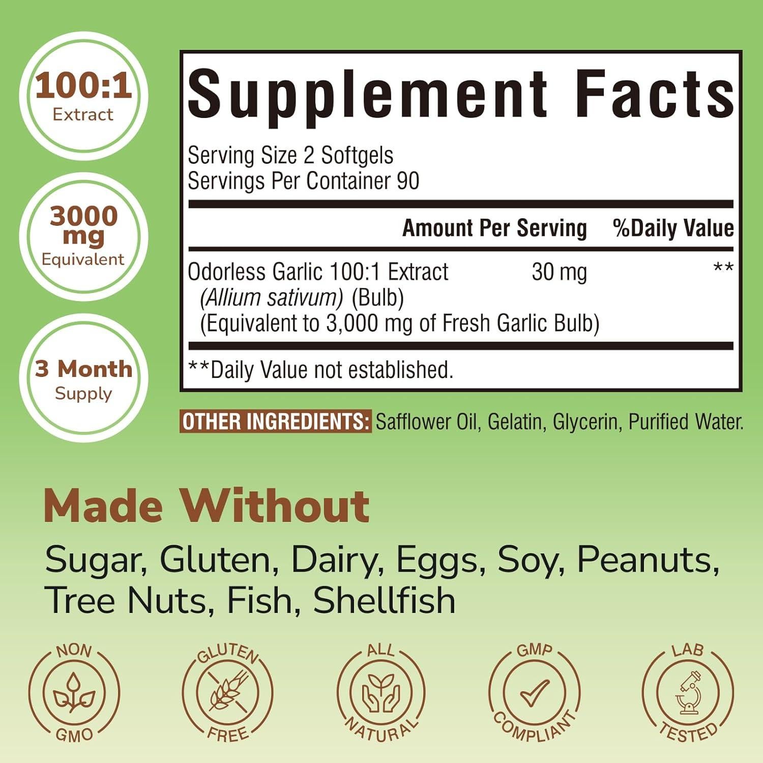 Suplemento de Ajo Sin Olor Vitalibre 180 Softgels 3000mg