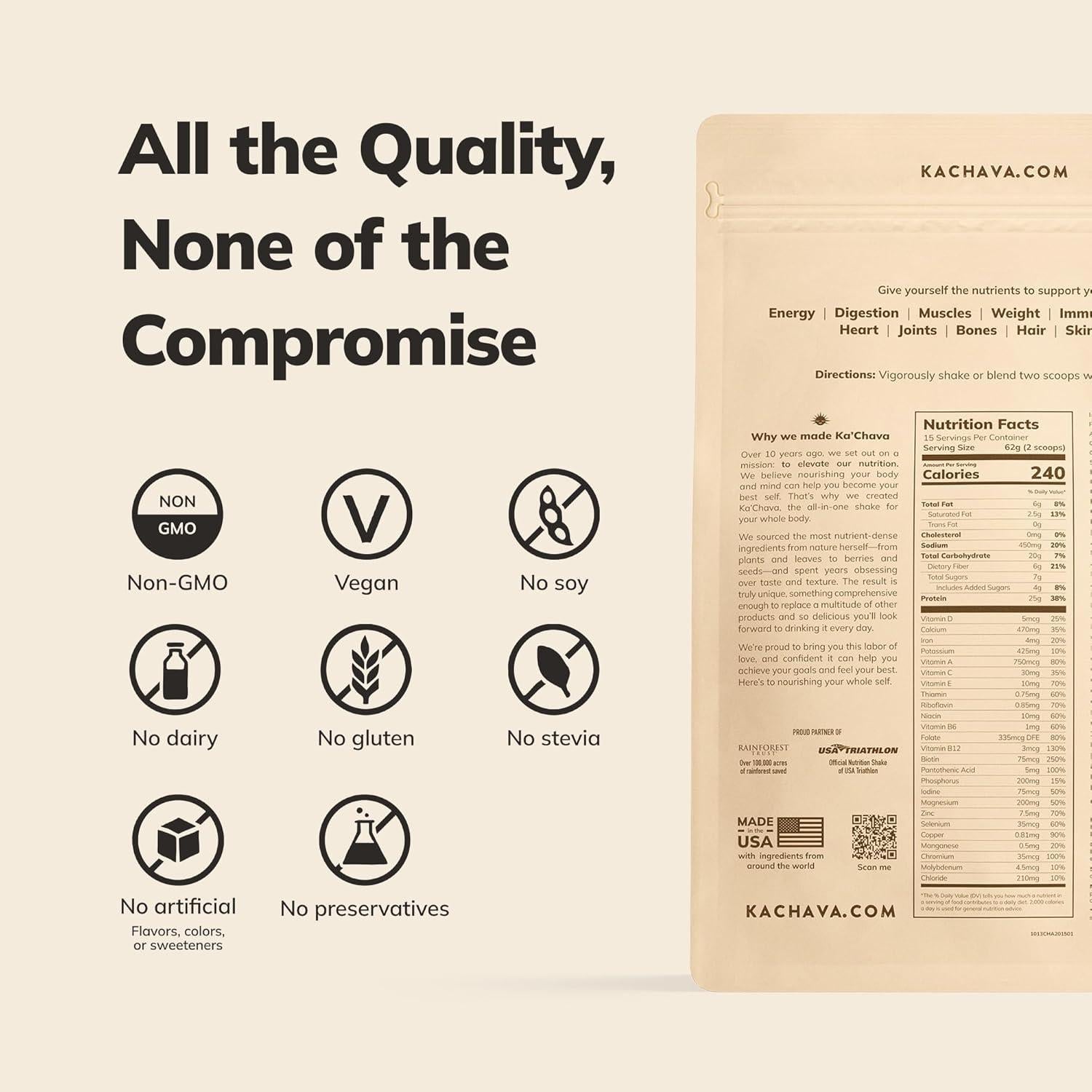 Batido Integral Ka'Chava Matcha 915g - Proteína Vegana y Superalimentos