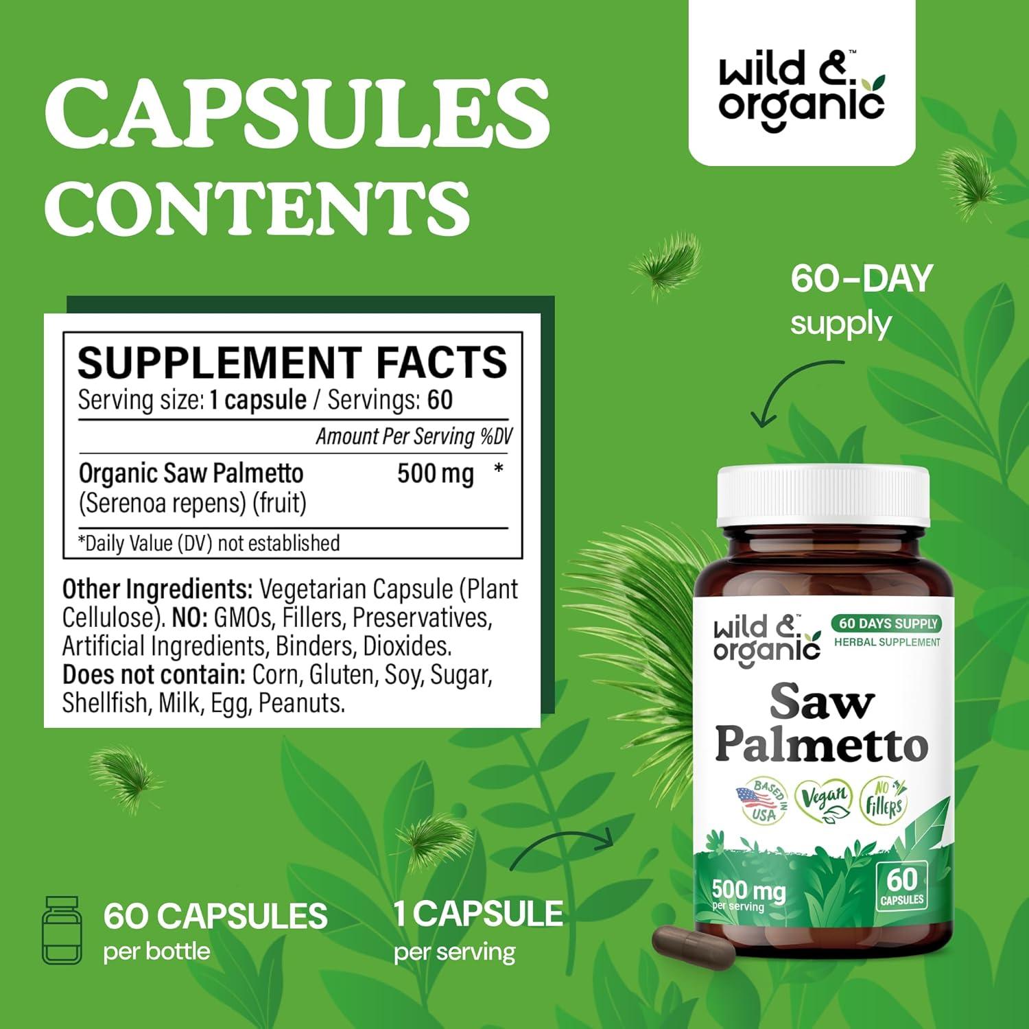 Cápsulas de Palma Enana Silvestre 500 mg - Wild & Organic - 60 Unidades