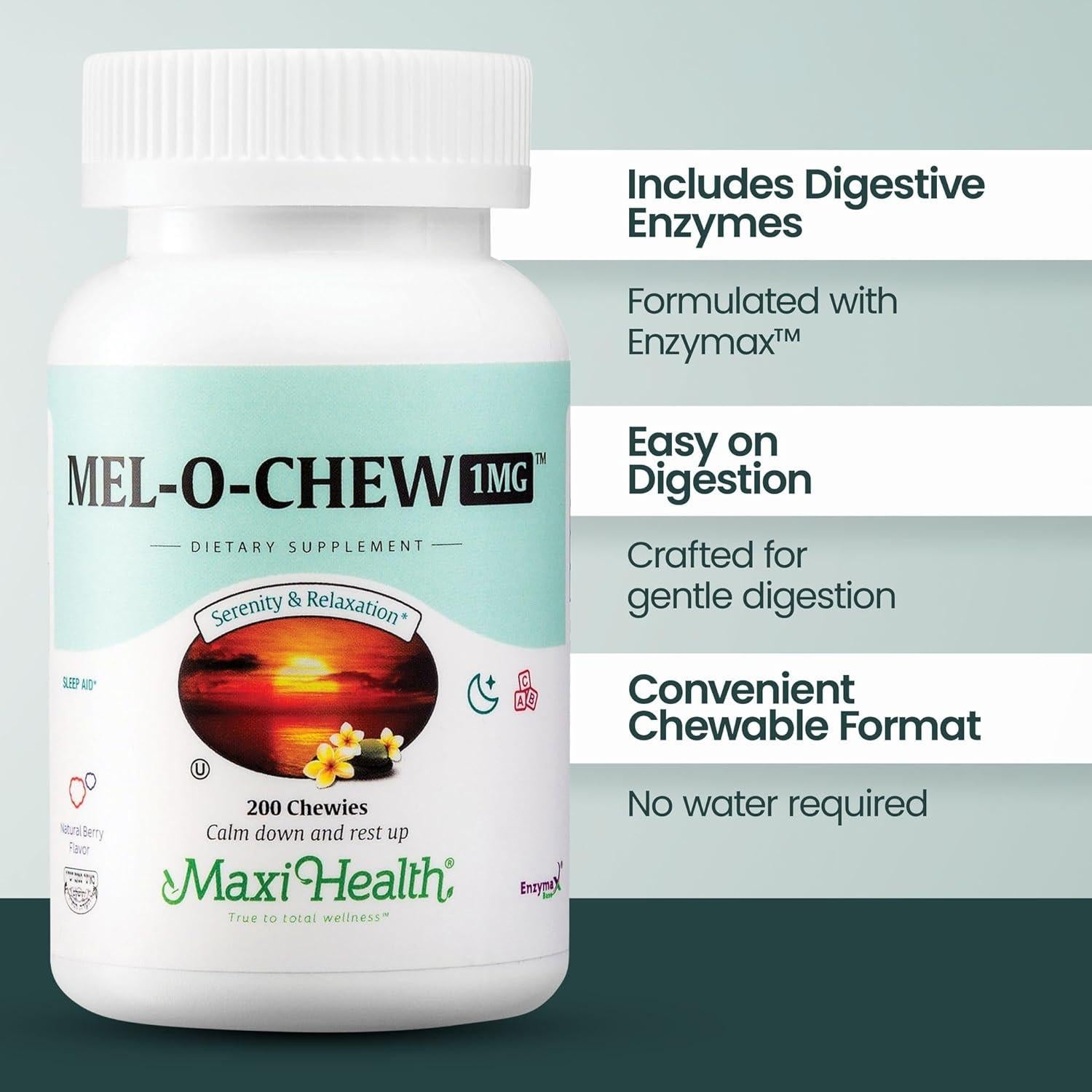 Maxi Health Melatonina Masticable 1mg - 200 Tabletas para Sueño