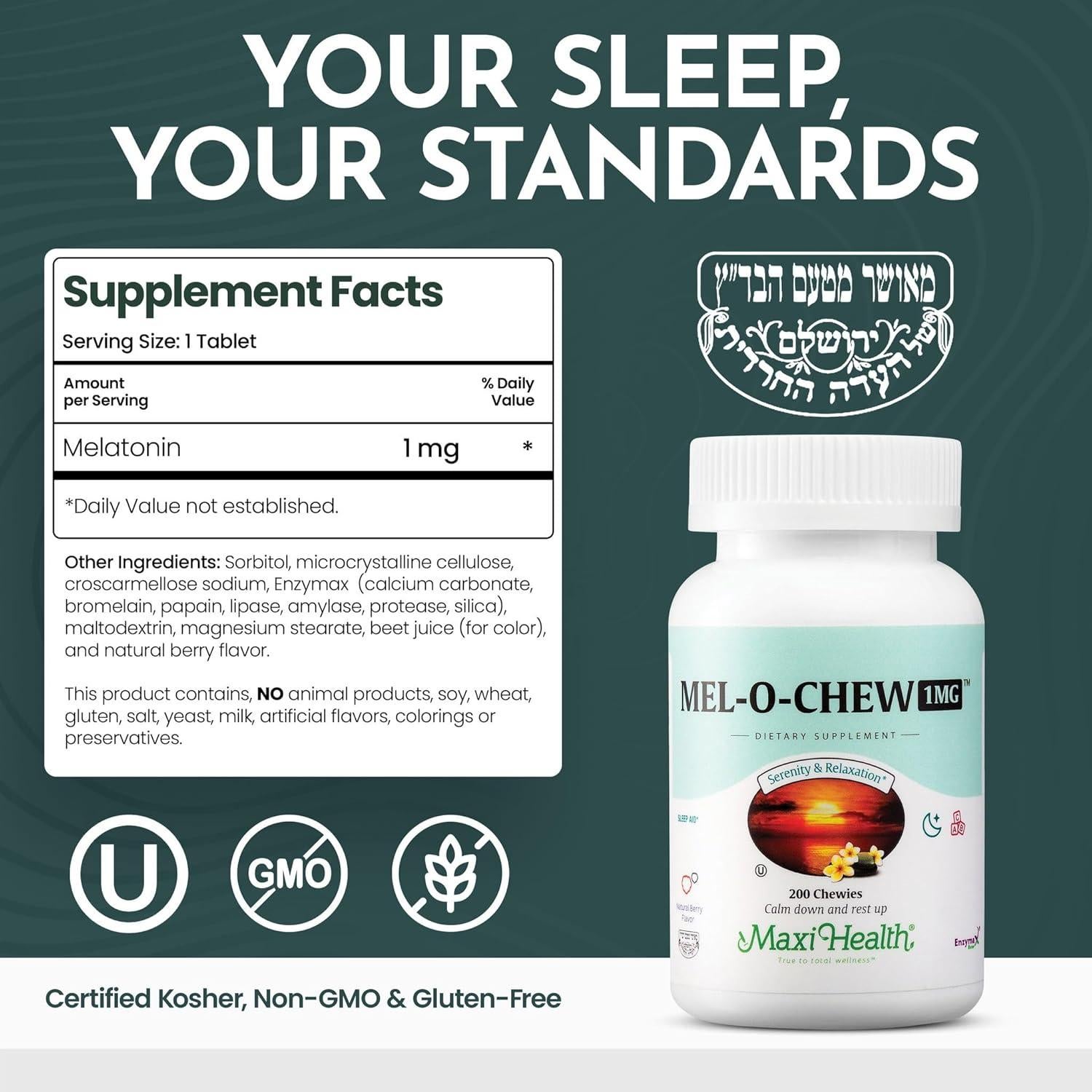 Maxi Health Melatonina Masticable 1mg - 200 Tabletas para Sueño