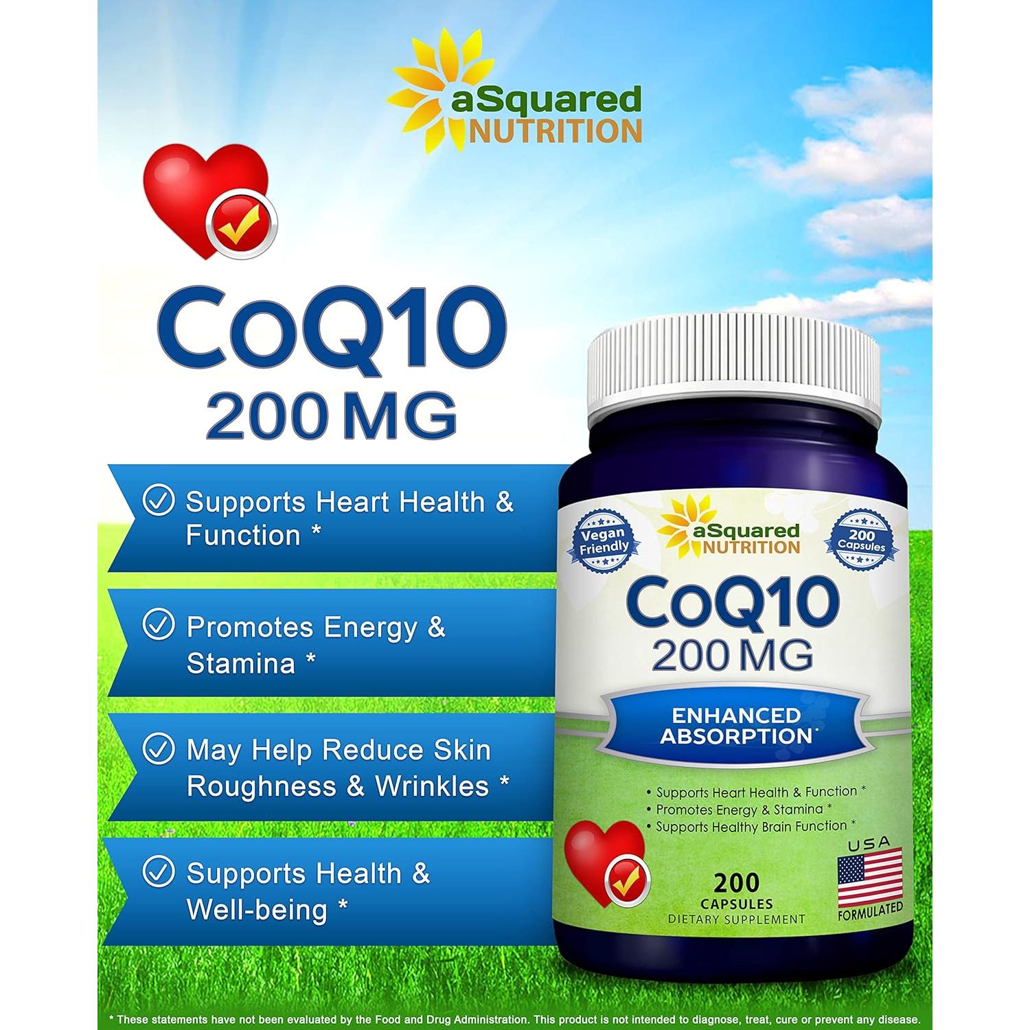 Suplemento CoQ10 aSquared Nutrition 200mg 200 Cápsulas Veganas