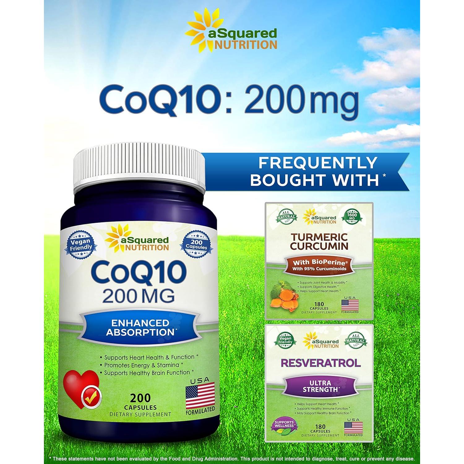 Suplemento CoQ10 aSquared Nutrition 200mg 200 Cápsulas Veganas