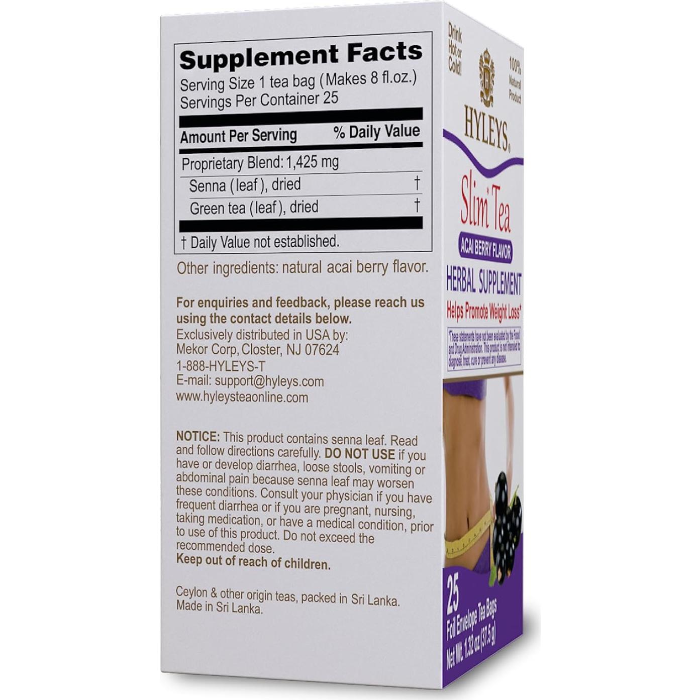 Hyleys Té Slim Acai Berry - Suplemento Herbal 25 Bolsitas