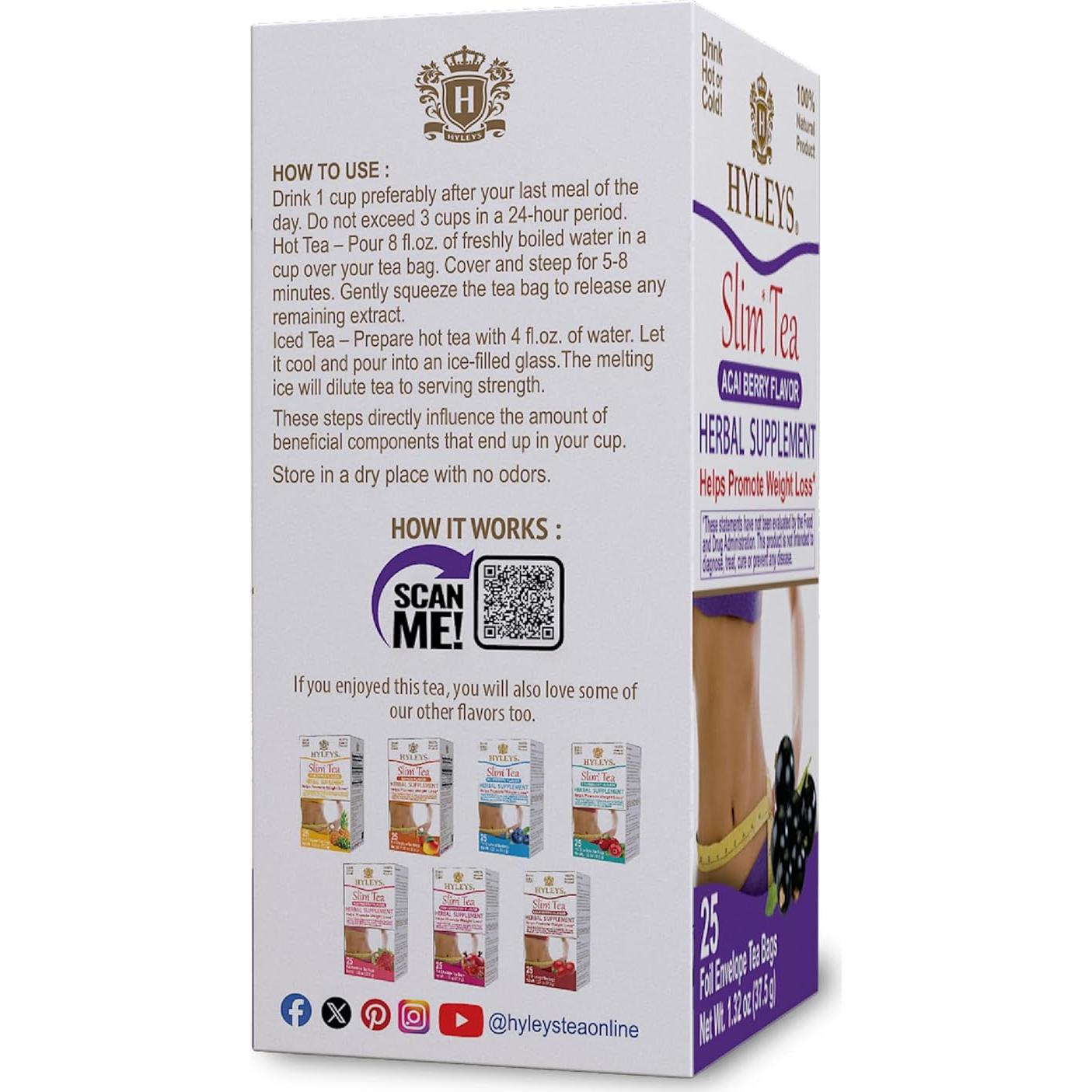 Hyleys Té Slim Acai Berry - Suplemento Herbal 25 Bolsitas