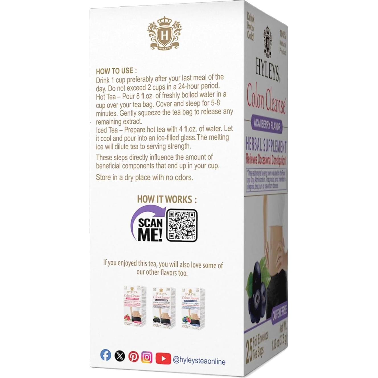 Té Herbal de Limpieza de Colon Hyleys Acai Berry - 25 Bolsitas