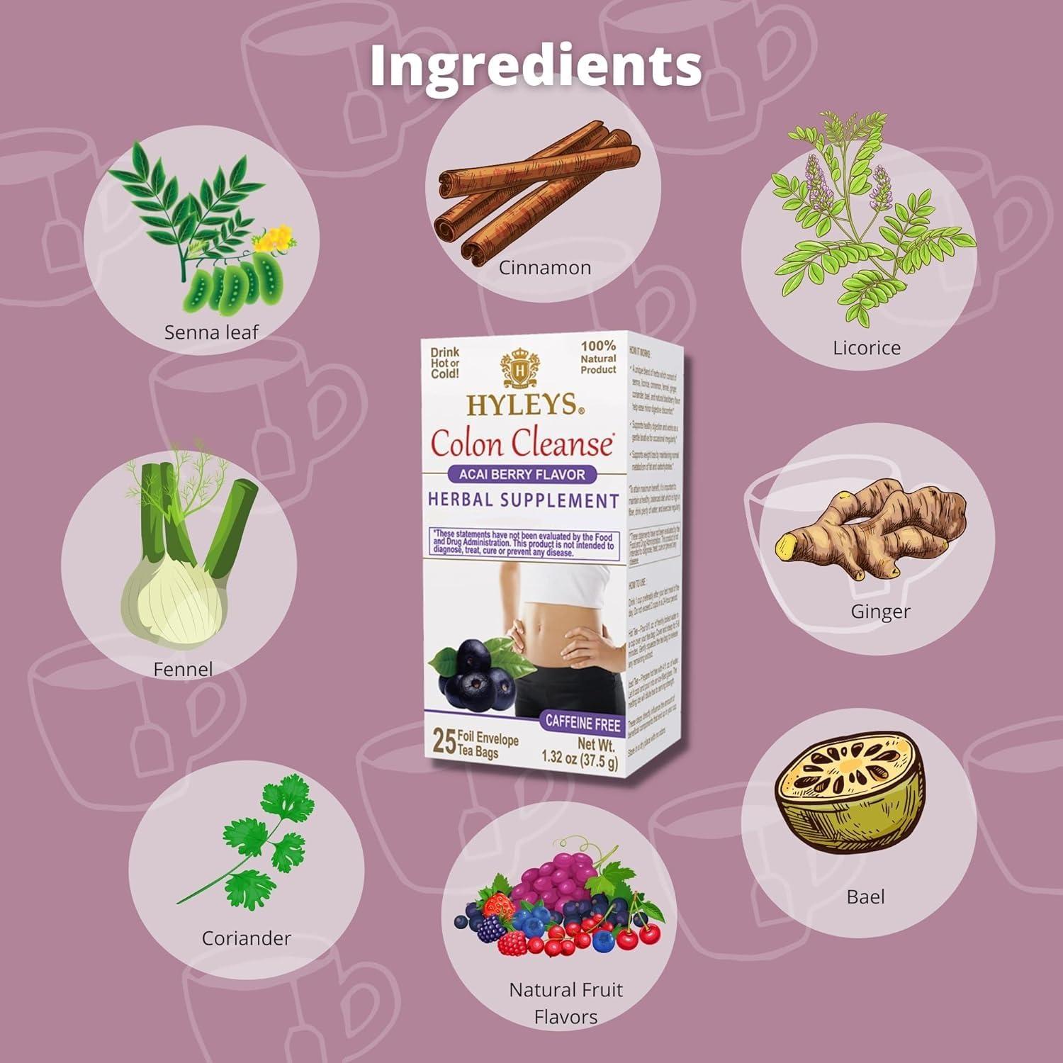 Té Herbal de Limpieza de Colon Hyleys Acai Berry - 25 Bolsitas