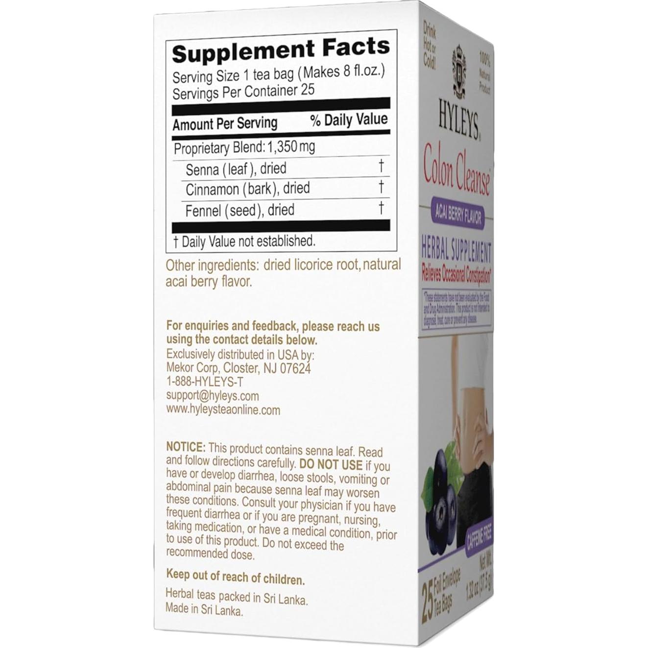 Té Herbal de Limpieza de Colon Hyleys Acai Berry - 25 Bolsitas