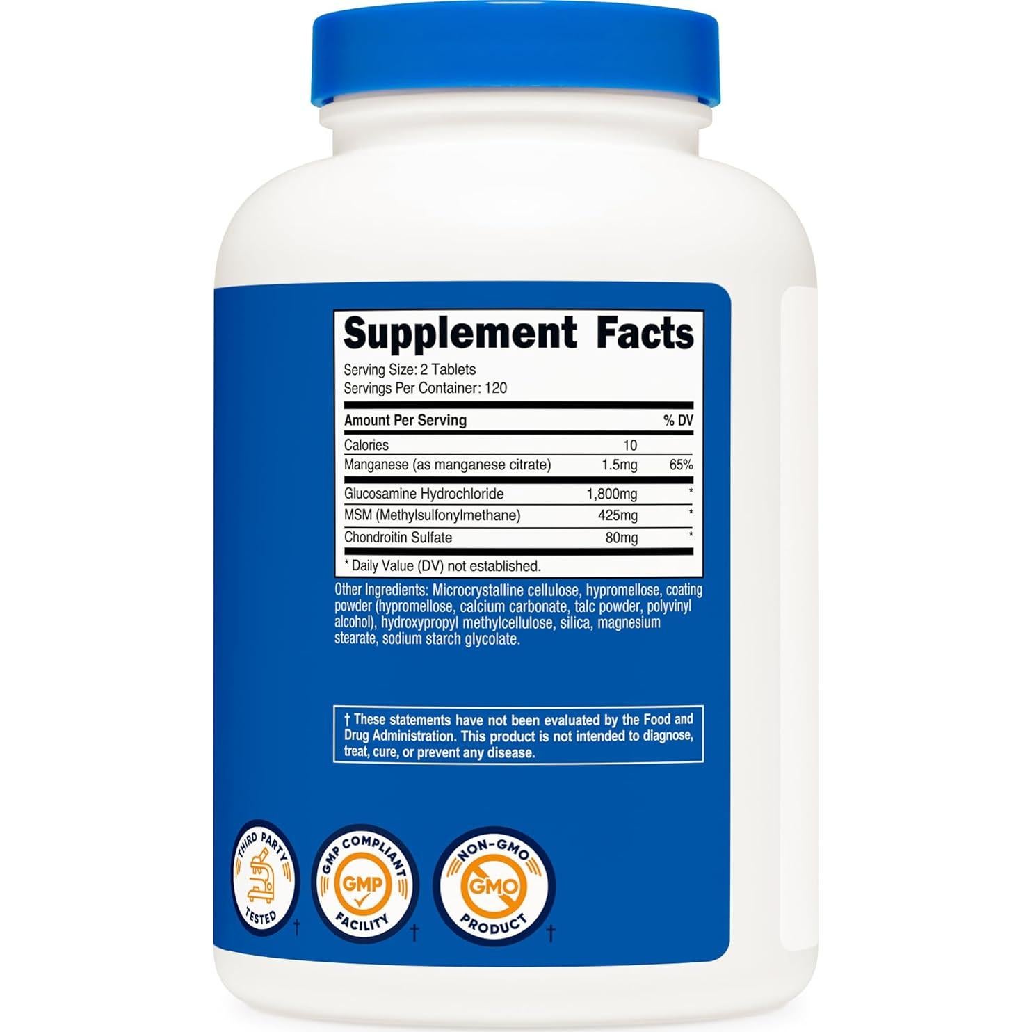 Nutricost Glucosamina 1800mg con Condroitina y MSM 240 Tabletas
