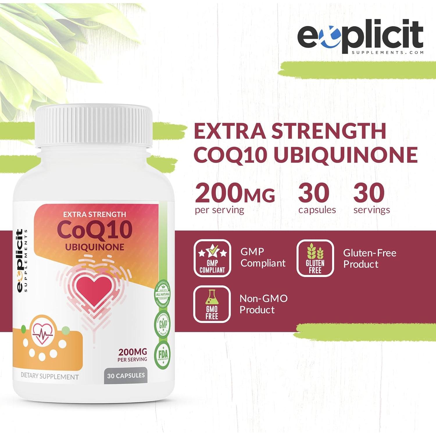 Suplemento CoQ10 200mg eXplicit - Salud del Corazón - 1 Mes