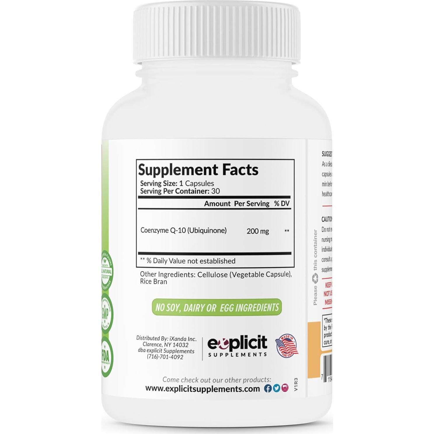 Suplemento CoQ10 200mg eXplicit - Salud del Corazón - 1 Mes