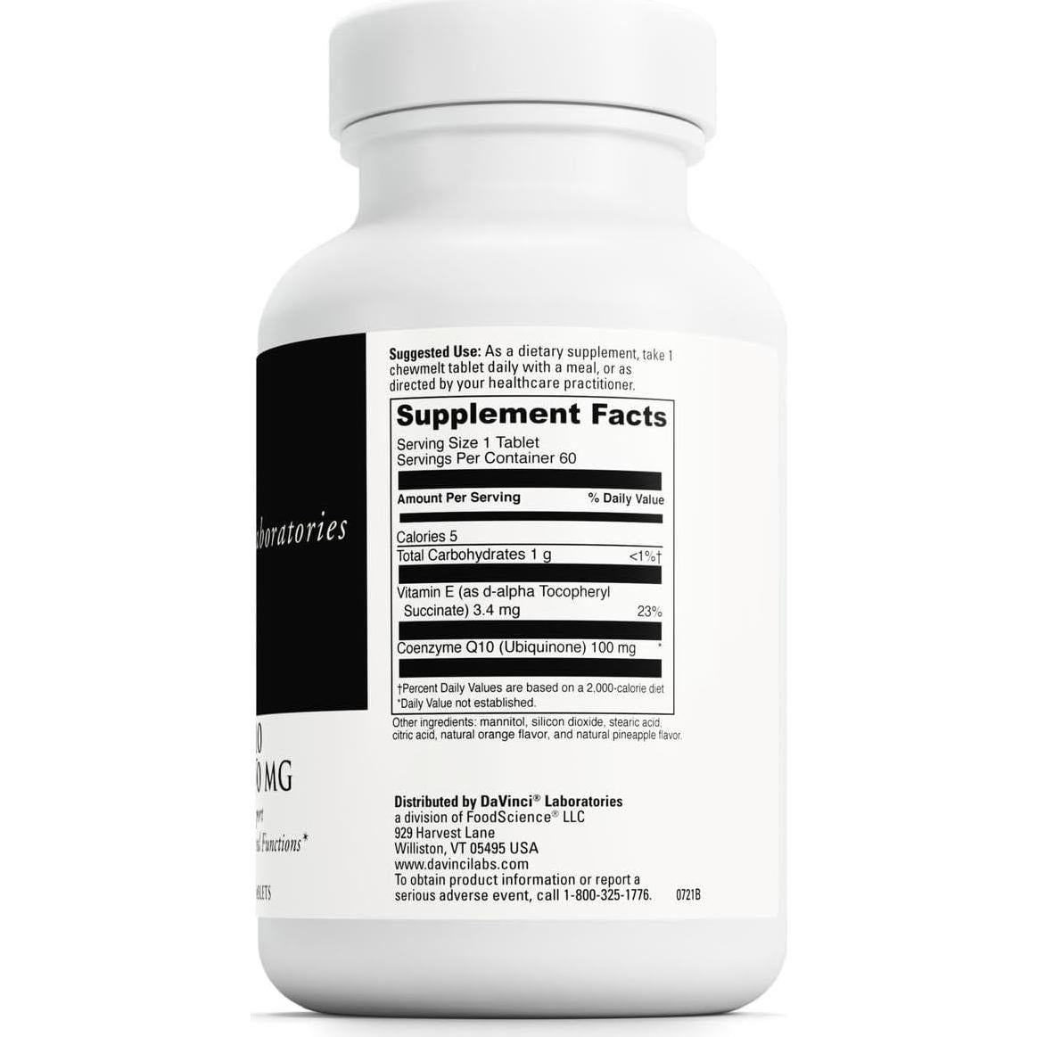 Suplemento Coenzima Q10 100mg DaVinci - 60 tabletas masticables