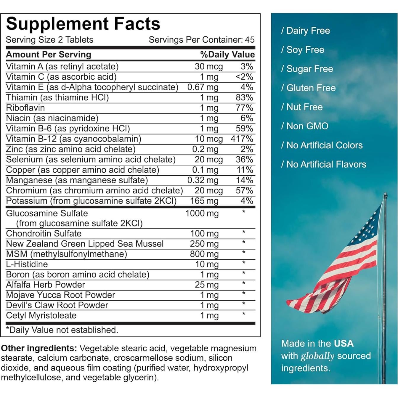 Suplemento Articular Vitalabs - Glucosamina y MSM 90 Cápsulas