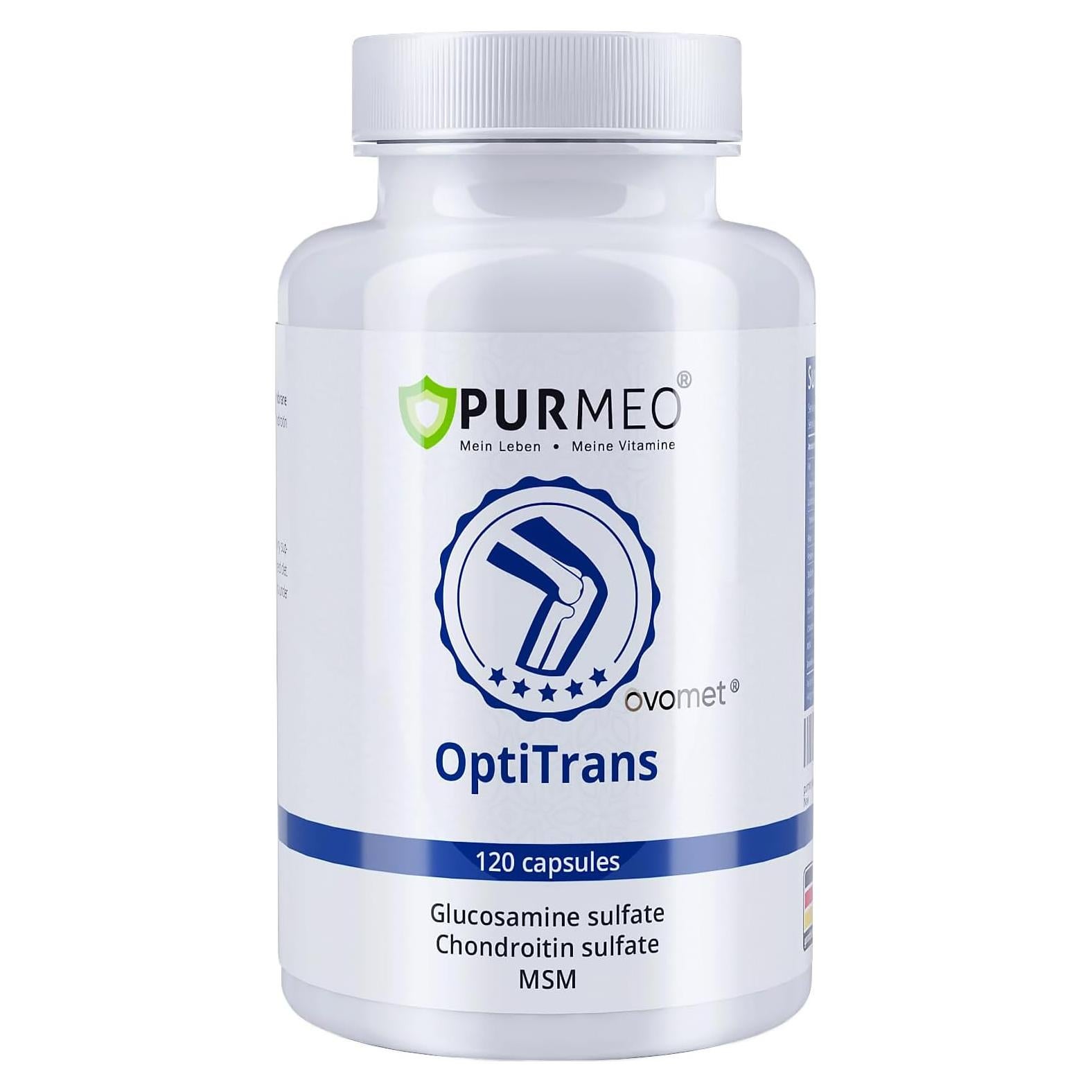 Suplemento Articular Purmeo OptiTrans 120 Cápsulas - Glucosamina, Condroitina, MSM, Boswellia - Hecho en Alemania