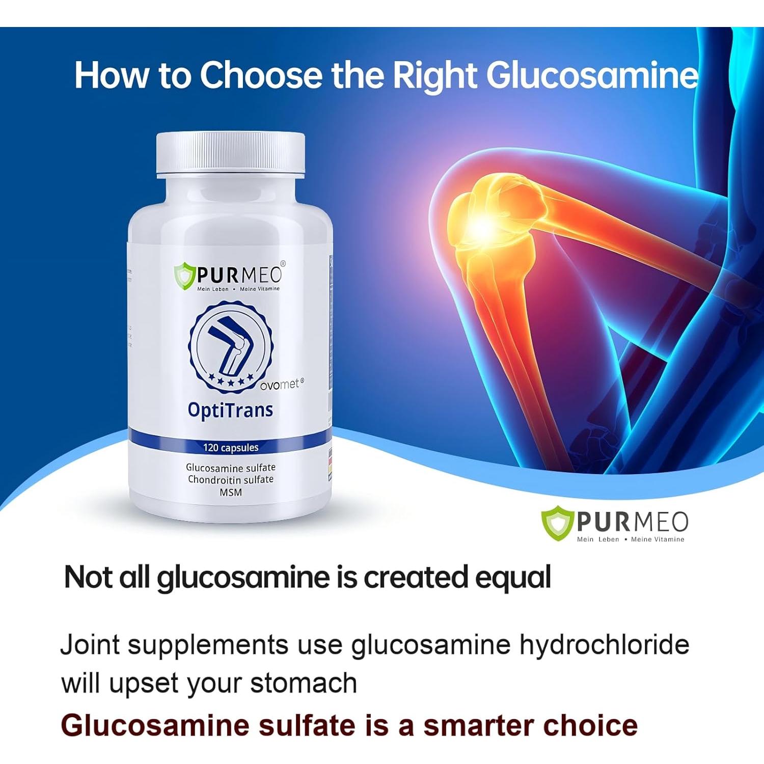 Suplemento Articular Purmeo OptiTrans 120 Cápsulas - Glucosamina, Condroitina, MSM, Boswellia - Hecho en Alemania