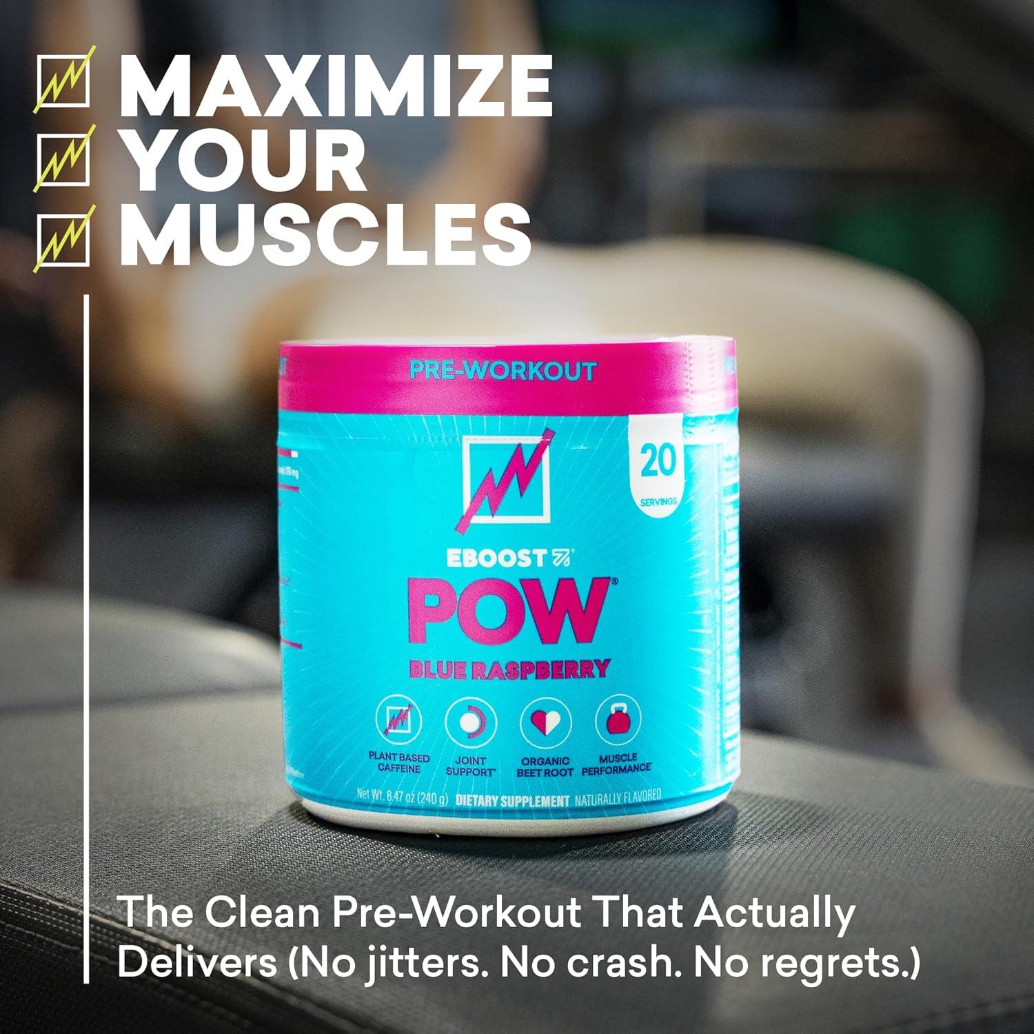 EBOOST POW Suplemento Pre Entrenamiento Frambuesa Azul 20 Porciones