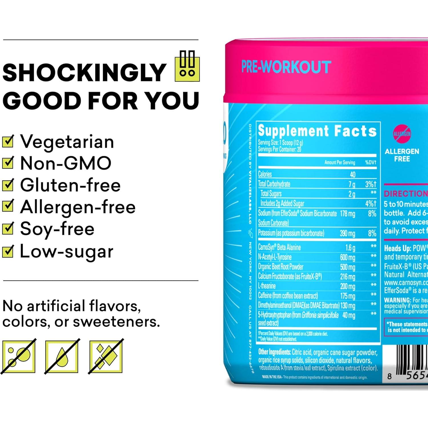 EBOOST POW Suplemento Pre Entrenamiento Frambuesa Azul 20 Porciones