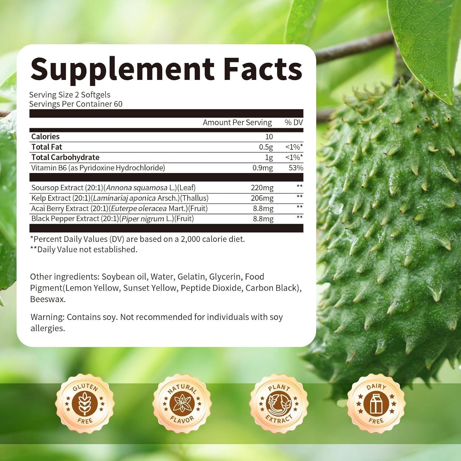 Cápsulas de Graviola Soursop BBEEAAUU 120 Unidades Antioxidantes