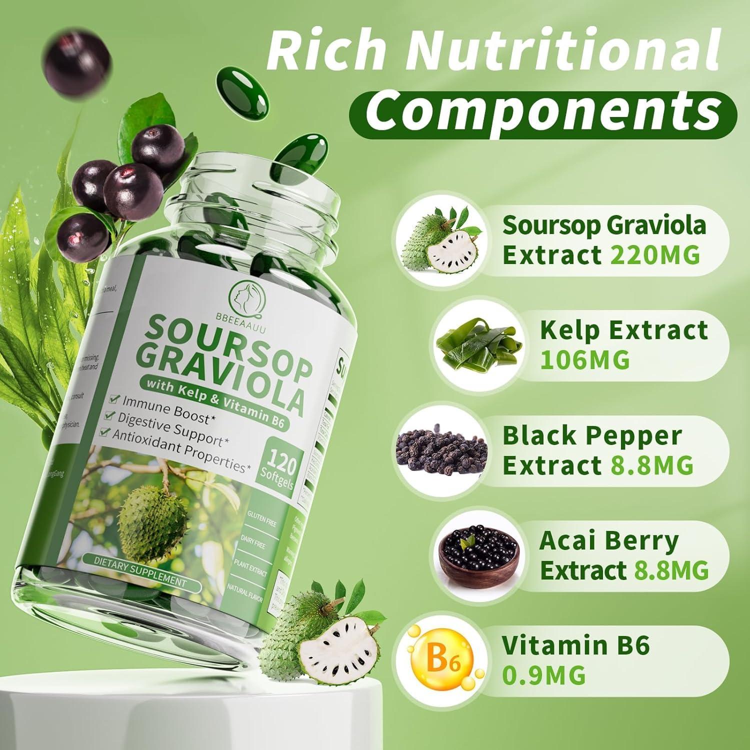 Cápsulas de Graviola Soursop BBEEAAUU 120 Unidades Antioxidantes