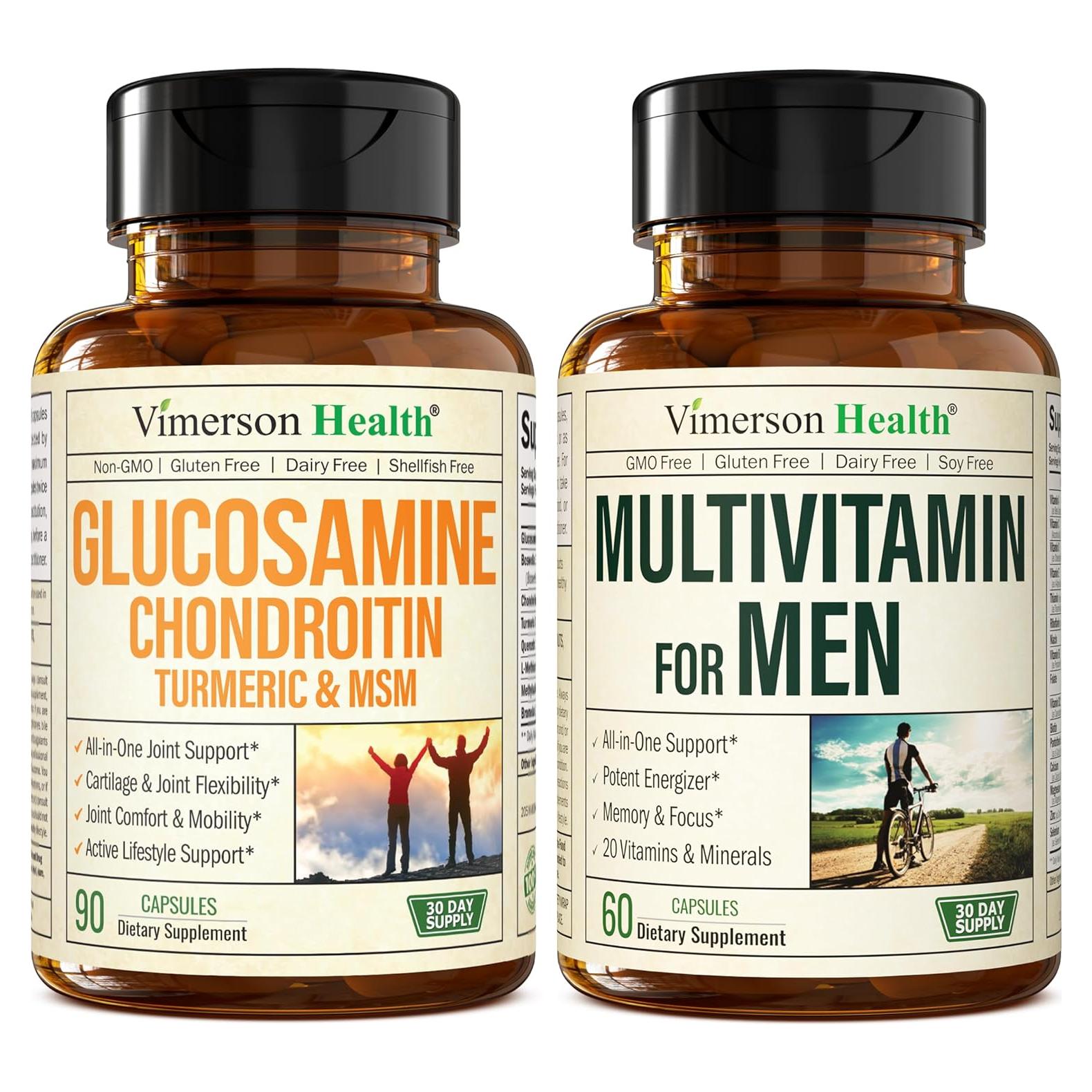 Suplemento Glucosamina Condroitina Cúrcuma MSM + Multivitamínico Hombres 2 Botellas