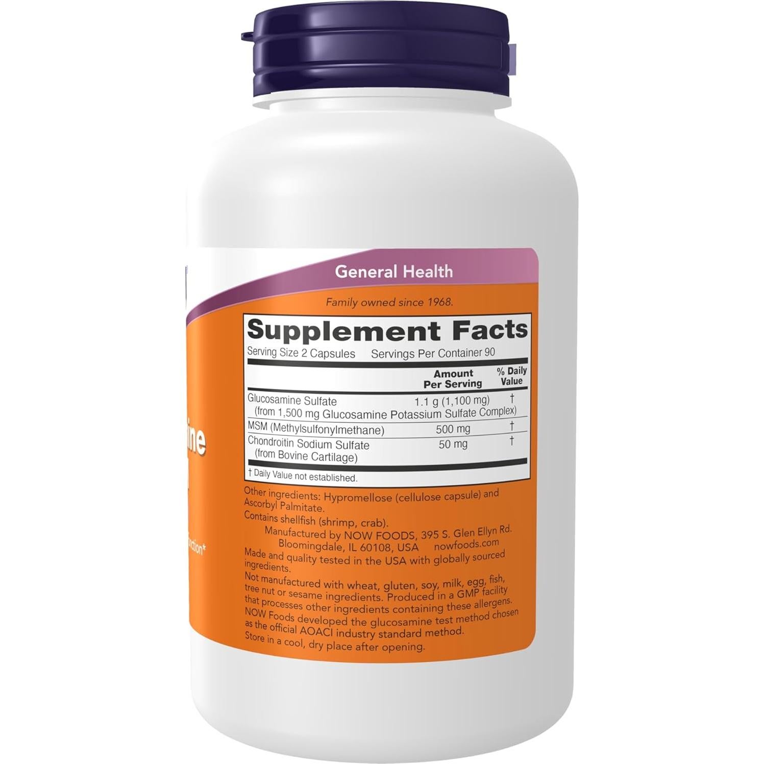NOW Foods Glucosamina MSM y Sulfato de Condroitina 180 Cápsulas Veganas