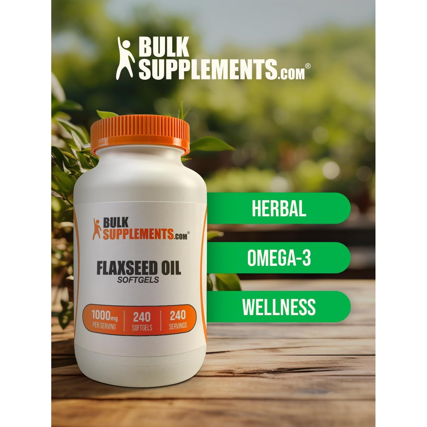 Gelatinas de Aceite de Semilla de Lino BulkSupplements 1000mg 240 Cápsulas