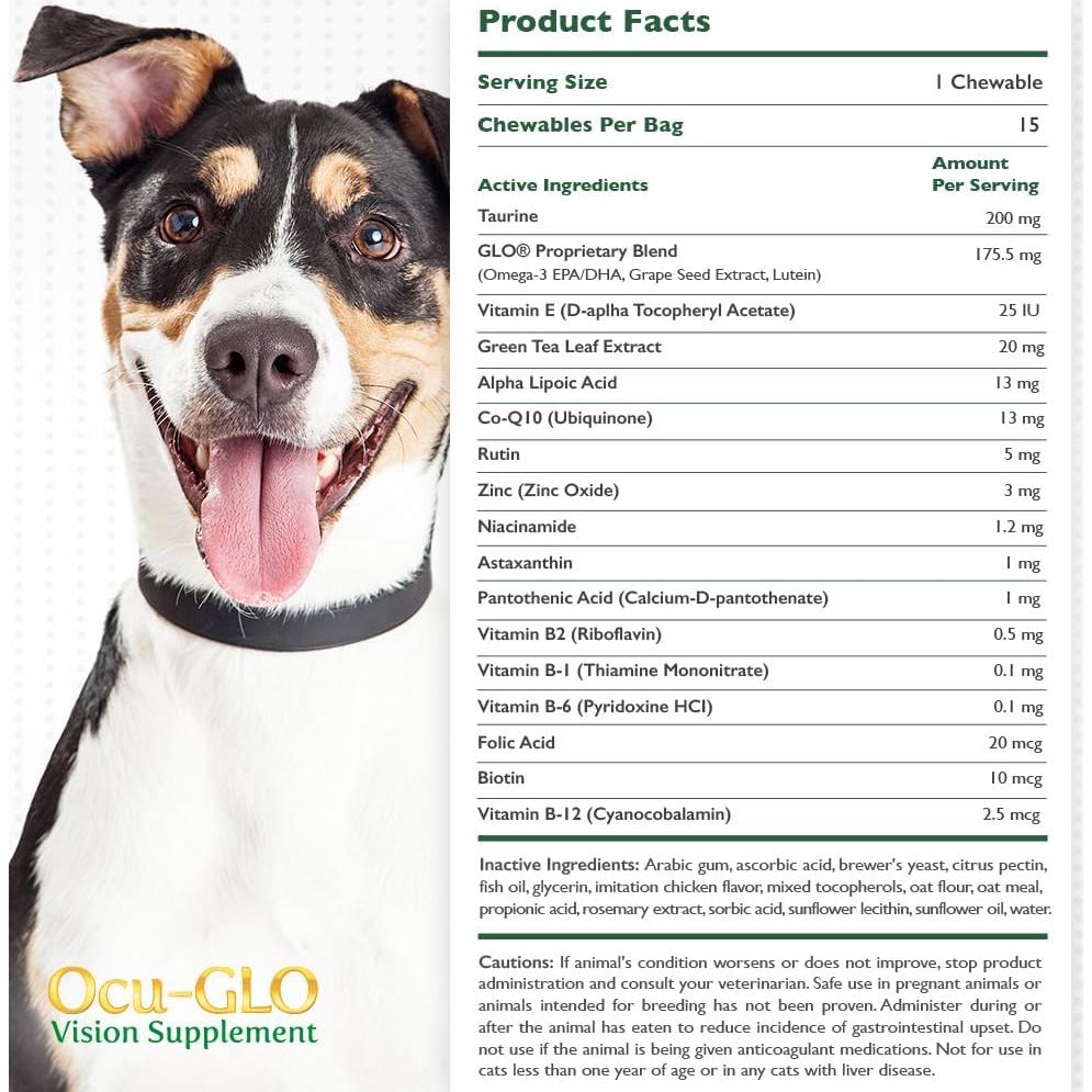 Suplemento Ocular Ocu-GLO para Gatos y Perros Mayores 15 Masticables