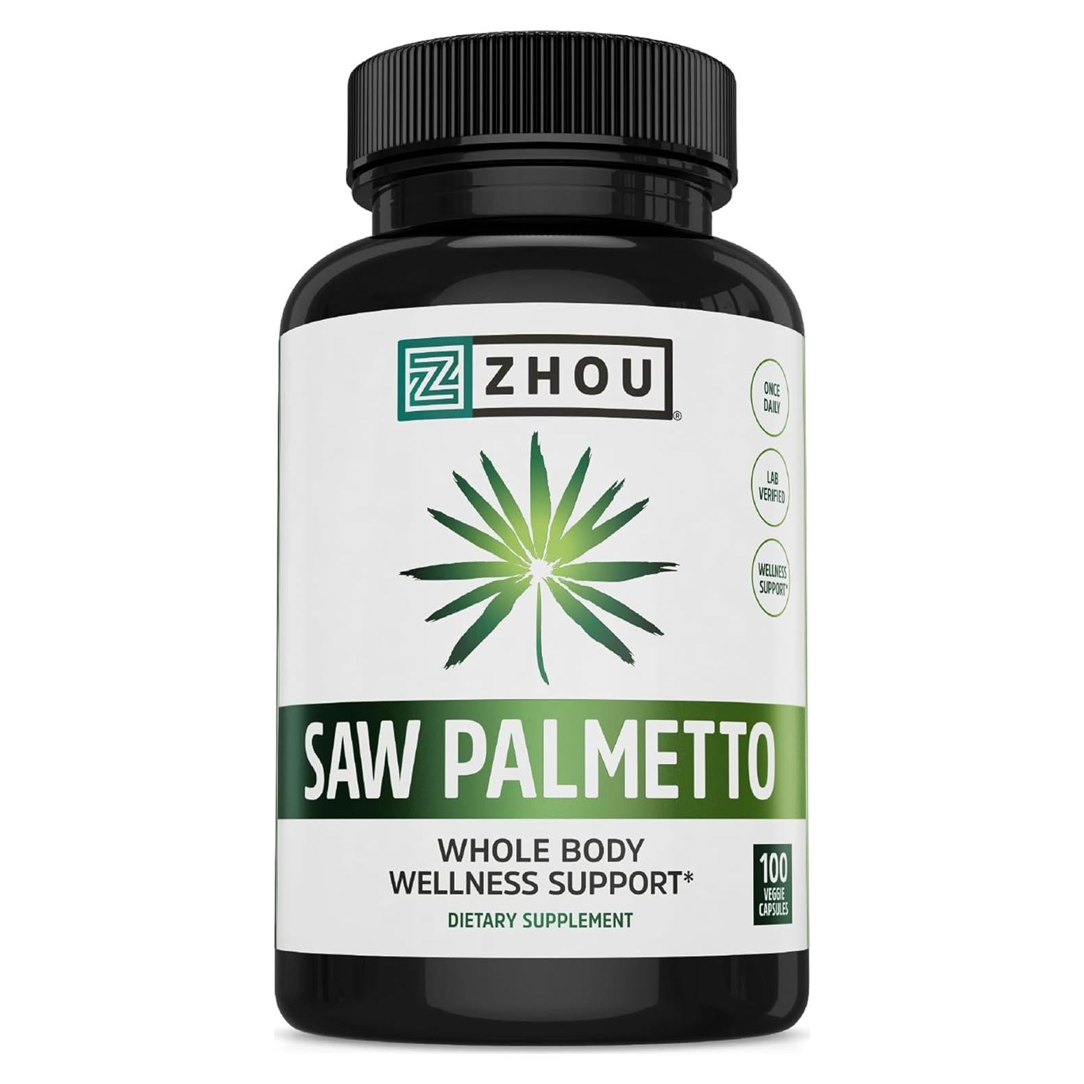 Suplemento de Saw Palmetto Zhou 450mg - 100 Cápsulas Vegetarianas
