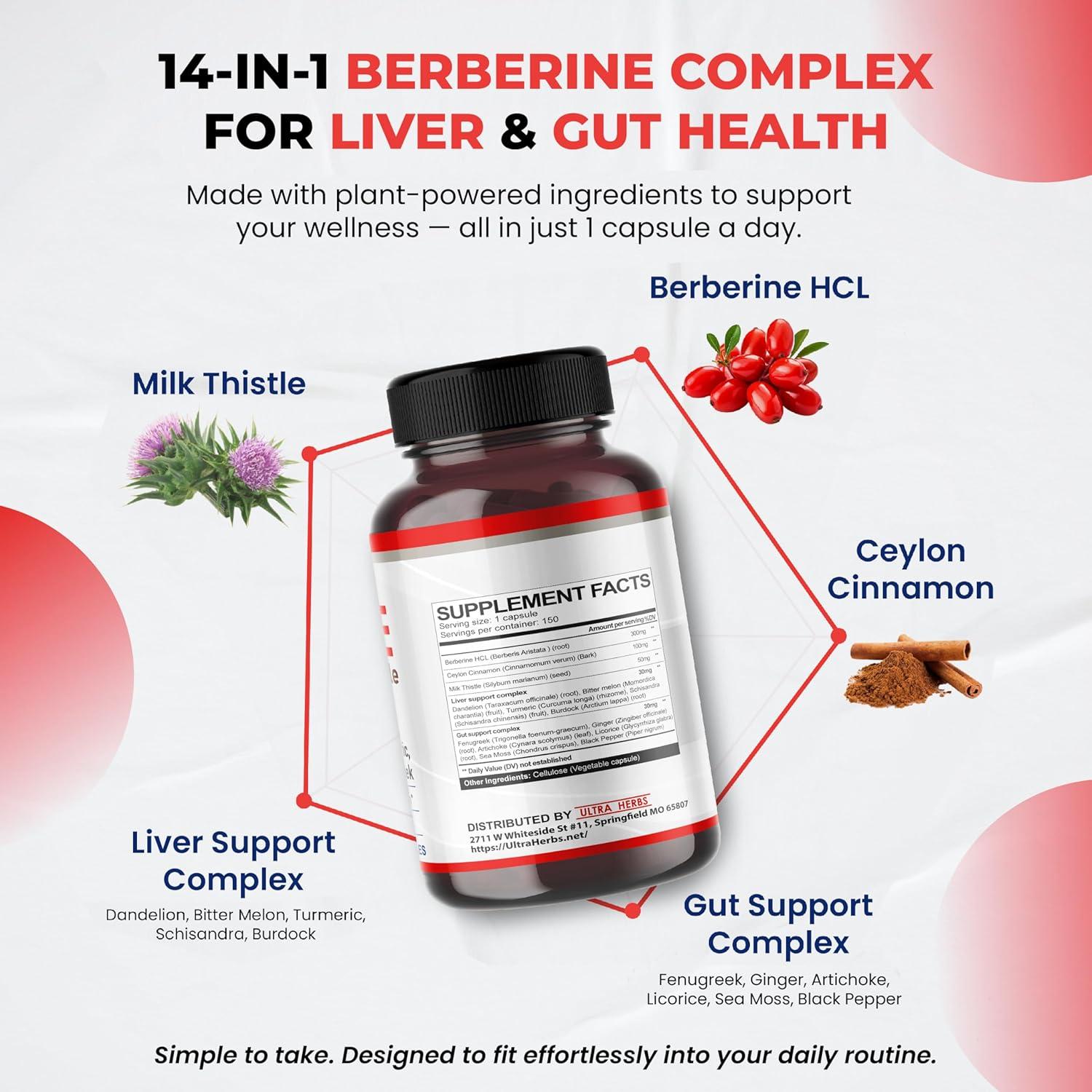 Berberina Premium Ultra Herbs 150 Cápsulas - Salud Hepática y Digestiva