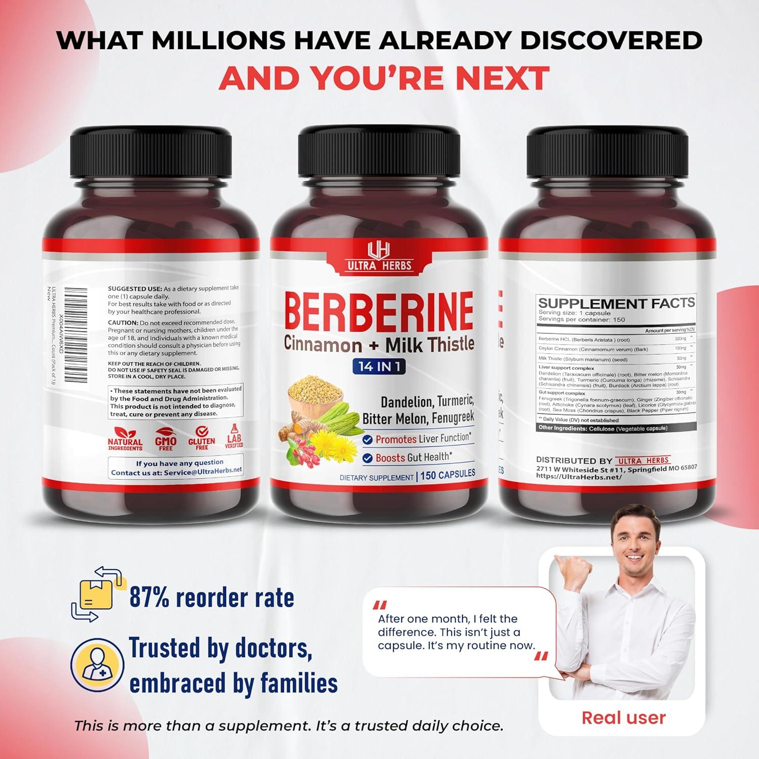 Berberina Premium Ultra Herbs 150 Cápsulas - Salud Hepática y Digestiva