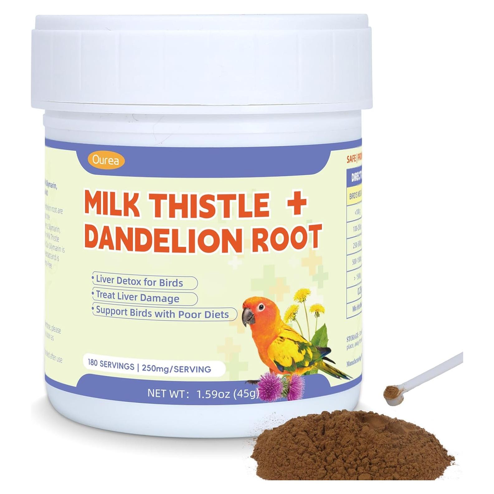 Suplemento Herbal Ourea para Aves - Cardo Mariano y Diente de León, 180 Porciones