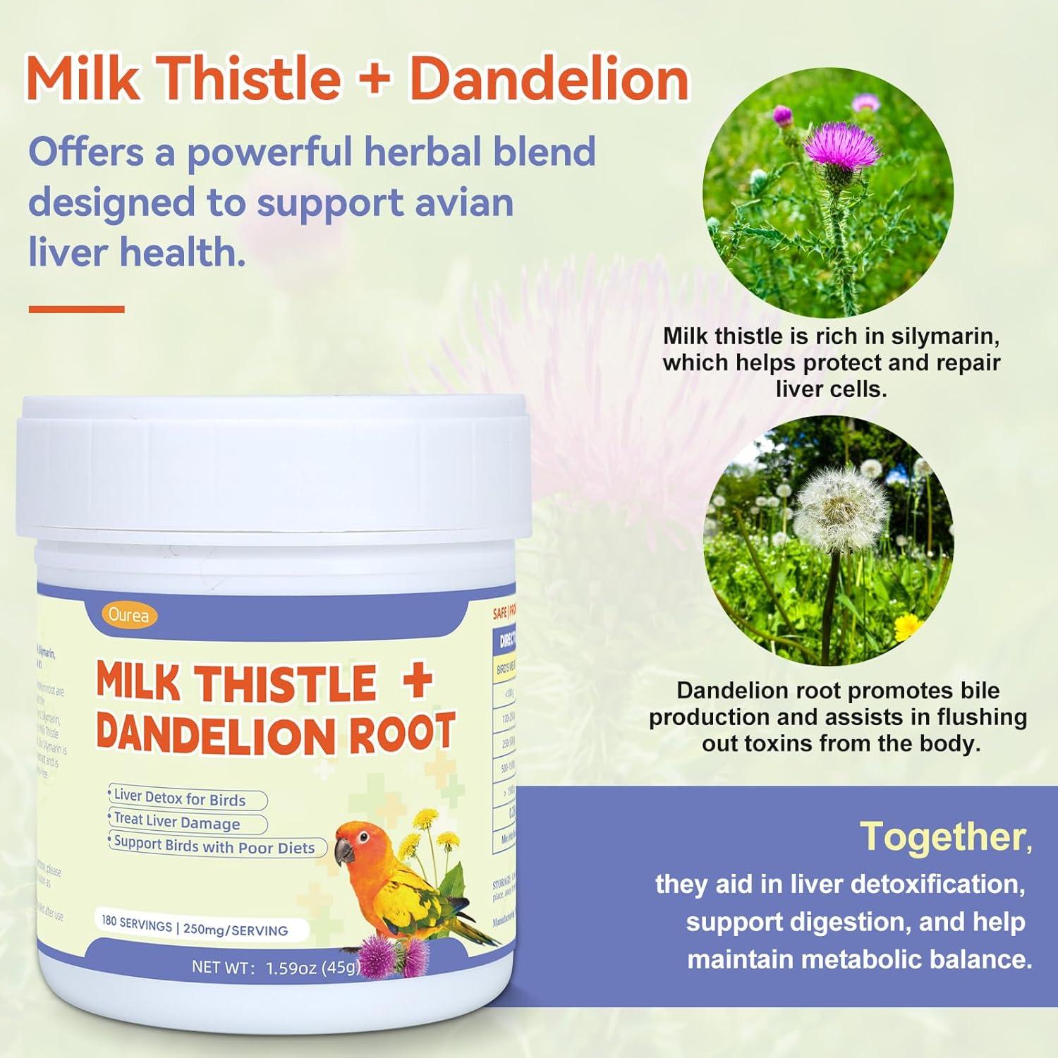 Suplemento Herbal Ourea para Aves - Cardo Mariano y Diente de León, 180 Porciones