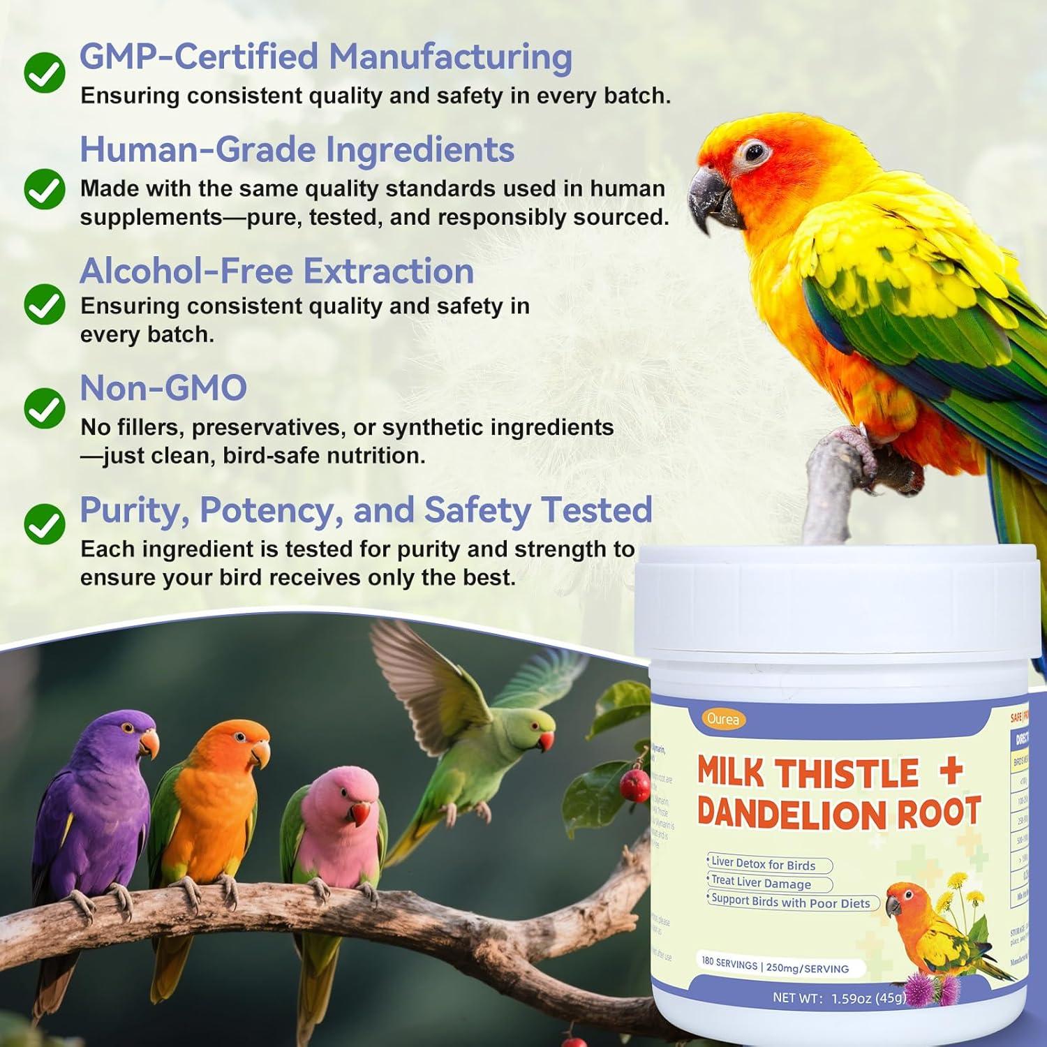 Suplemento Herbal Ourea para Aves - Cardo Mariano y Diente de León, 180 Porciones