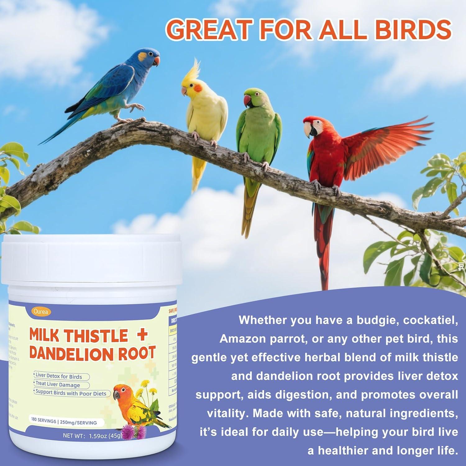 Suplemento Herbal Ourea para Aves - Cardo Mariano y Diente de León, 180 Porciones