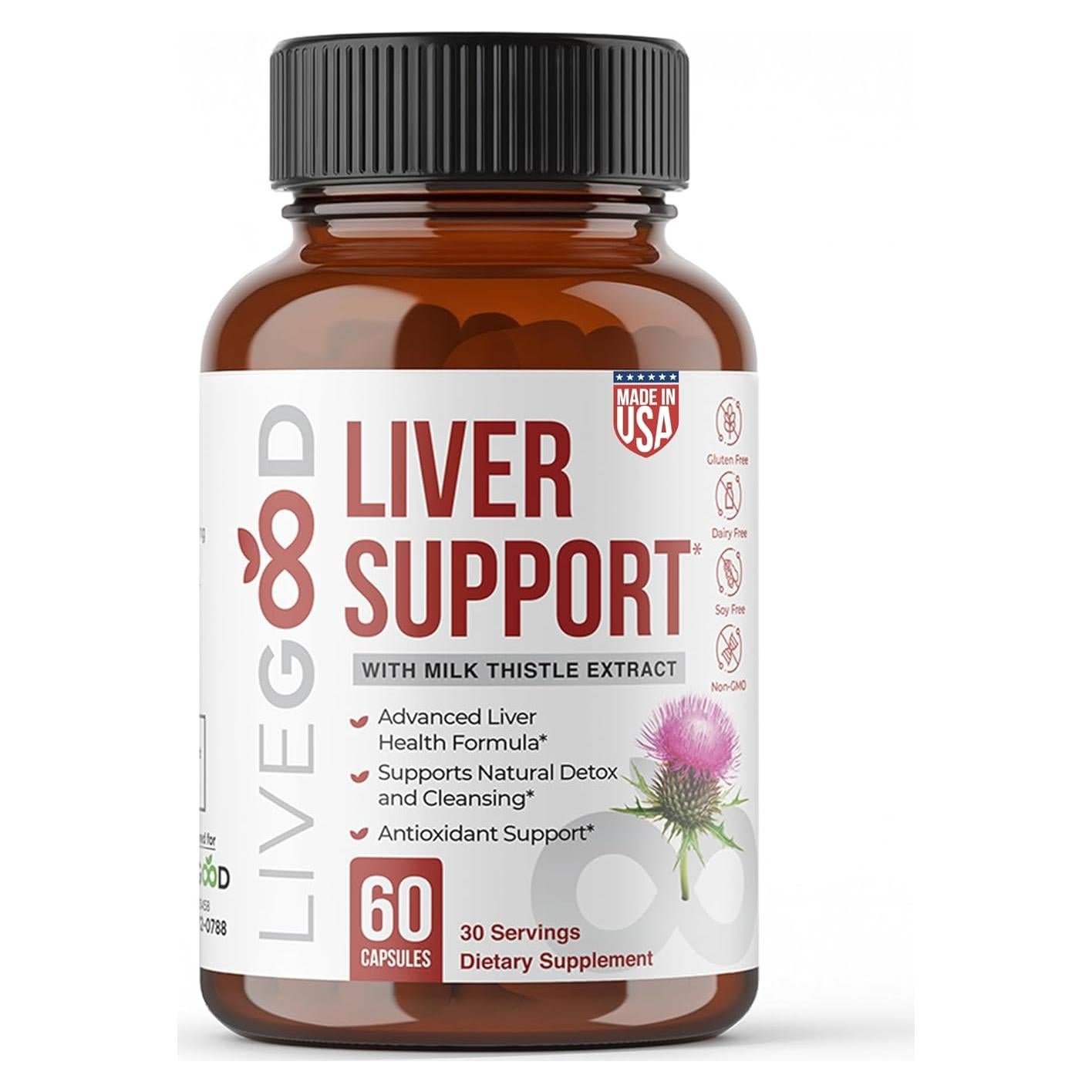 LIVEGOOD Liver Support Supplement for Liver Cleanse Detox, Milk Thistle and Dandelion Root, with Turmeric and Alpha Lipoic Acid for Overall Health (60 Count)